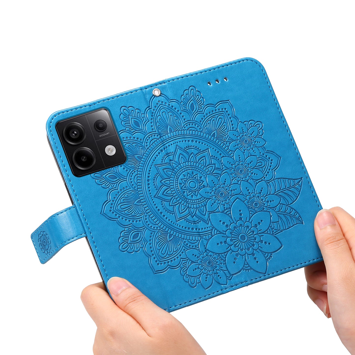 For Xiaomi Redmi Note 13 Pro 5G / Poco X6 5G Wallet Case with Strap Blossoming Flower Leather Stand Cover - Blue
