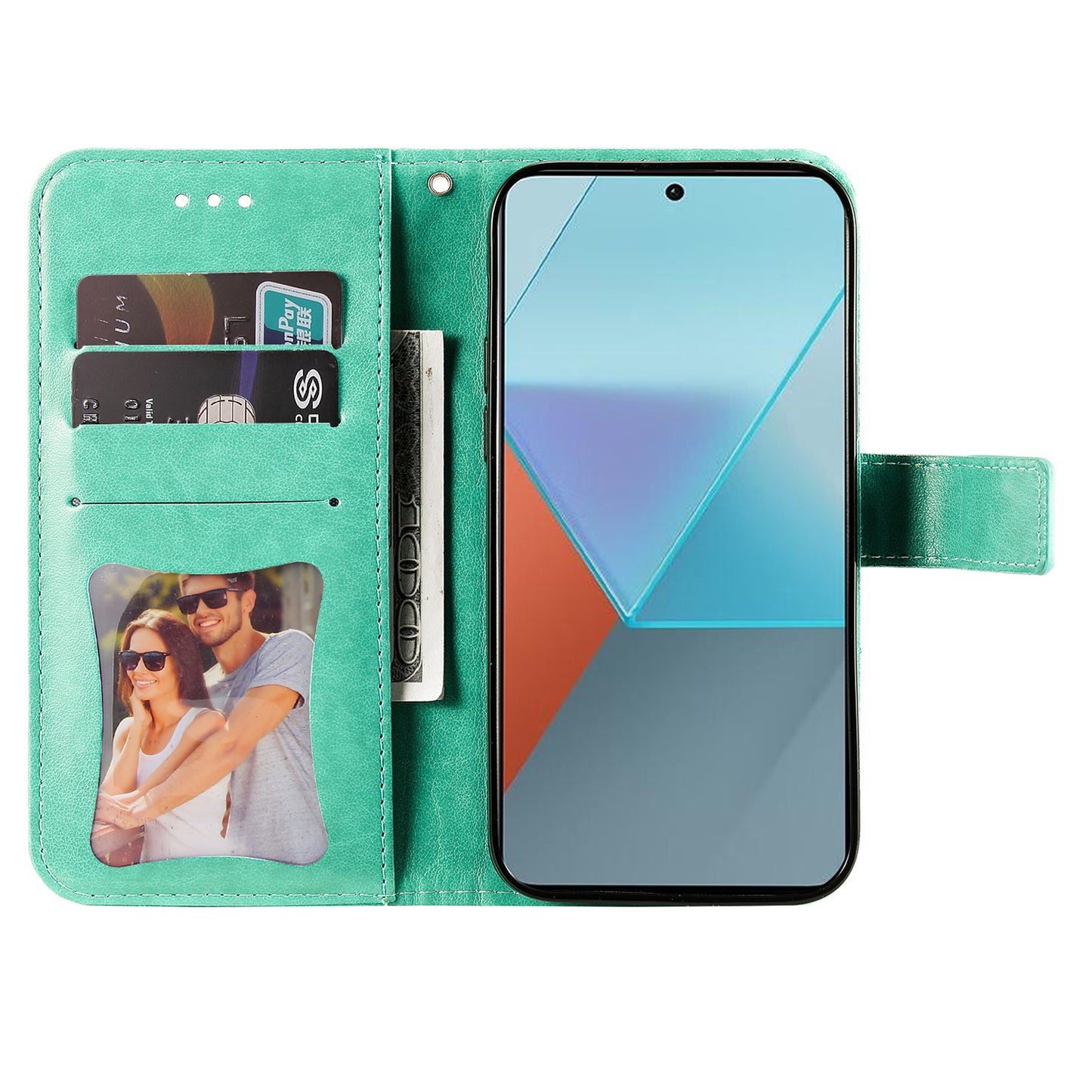 For Xiaomi Redmi Note 13 Pro 5G / Poco X6 5G Wallet Case with Strap Blossoming Flower Leather Stand Cover - Green