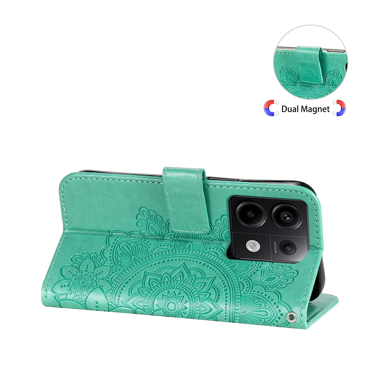 For Xiaomi Redmi Note 13 Pro 5G / Poco X6 5G Wallet Case with Strap Blossoming Flower Leather Stand Cover - Green