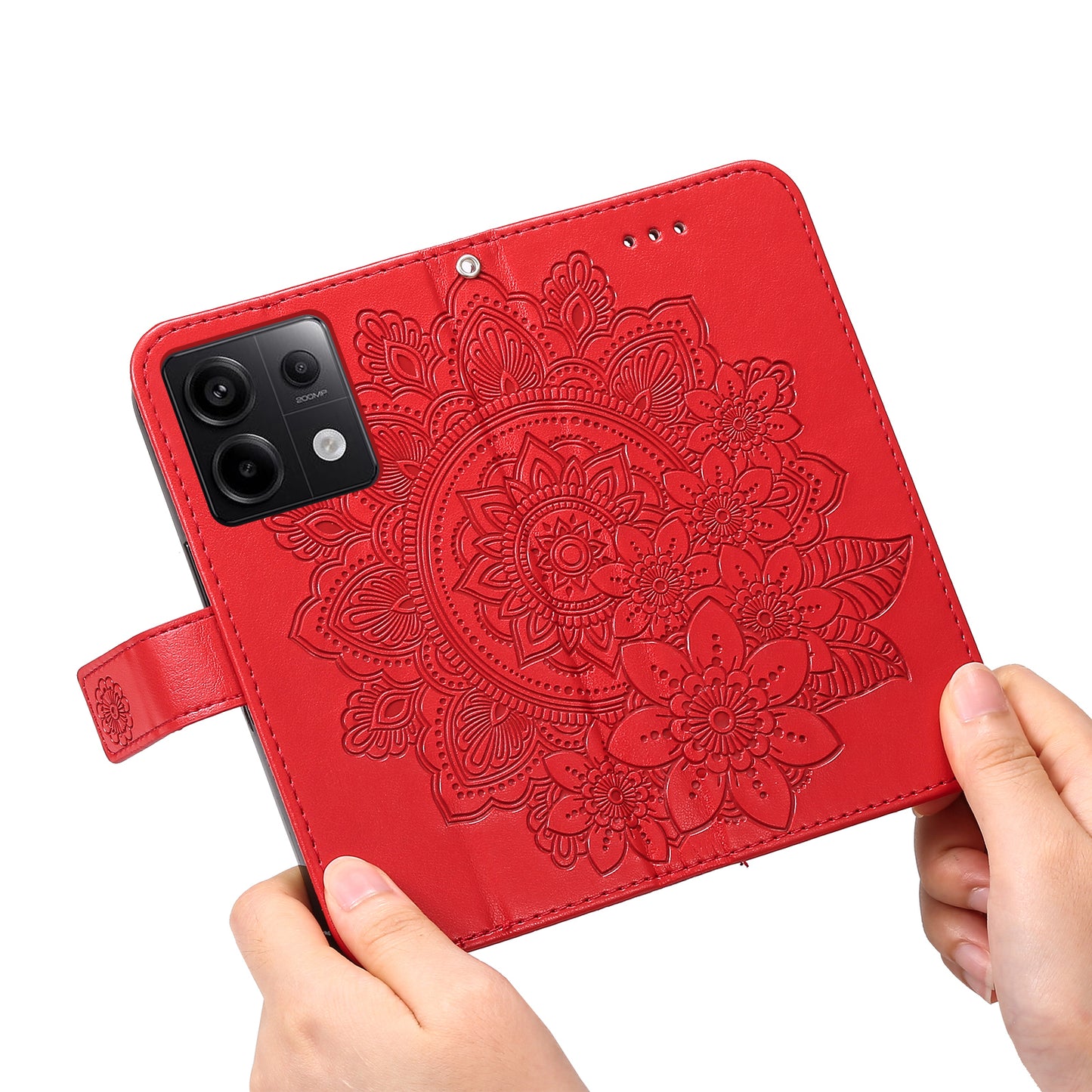 For Xiaomi Redmi Note 13 Pro 5G / Poco X6 5G Wallet Case with Strap Blossoming Flower Leather Stand Cover - Red