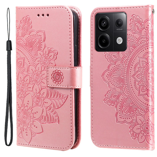 For Xiaomi Redmi Note 13 Pro 5G / Poco X6 5G Wallet Case with Strap Blossoming Flower Leather Stand Cover - Pink