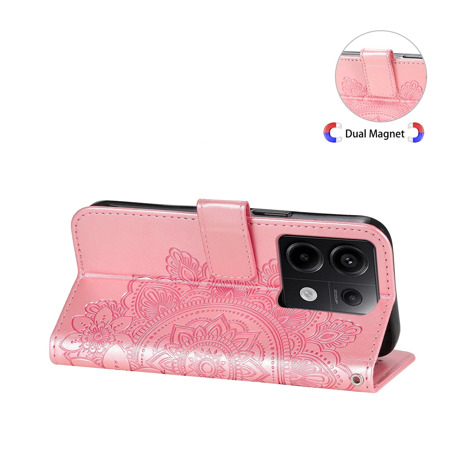 For Xiaomi Redmi Note 13 Pro 5G / Poco X6 5G Wallet Case with Strap Blossoming Flower Leather Stand Cover - Pink