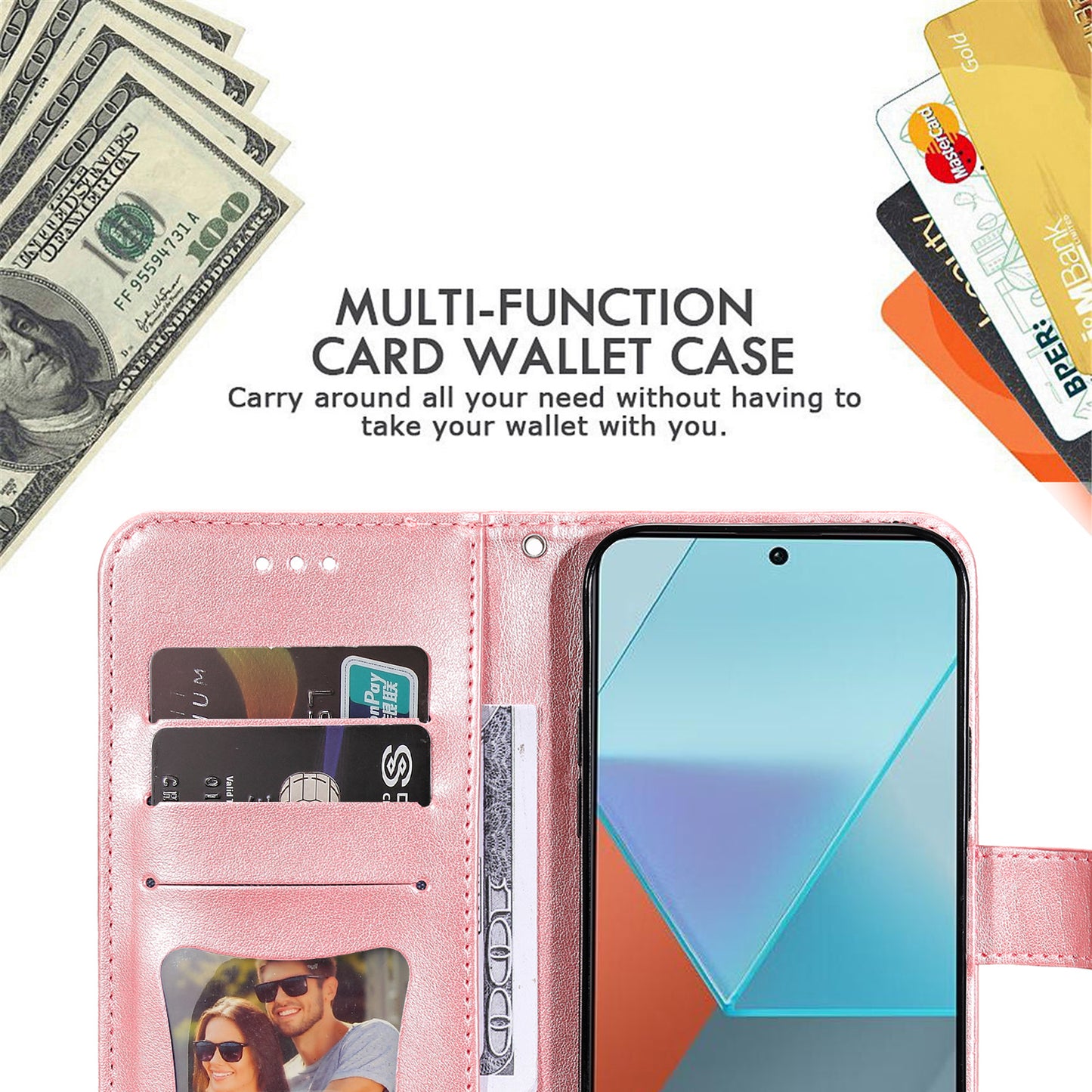 For Xiaomi Redmi Note 13 Pro 5G / Poco X6 5G Wallet Case with Strap Blossoming Flower Leather Stand Cover - Pink