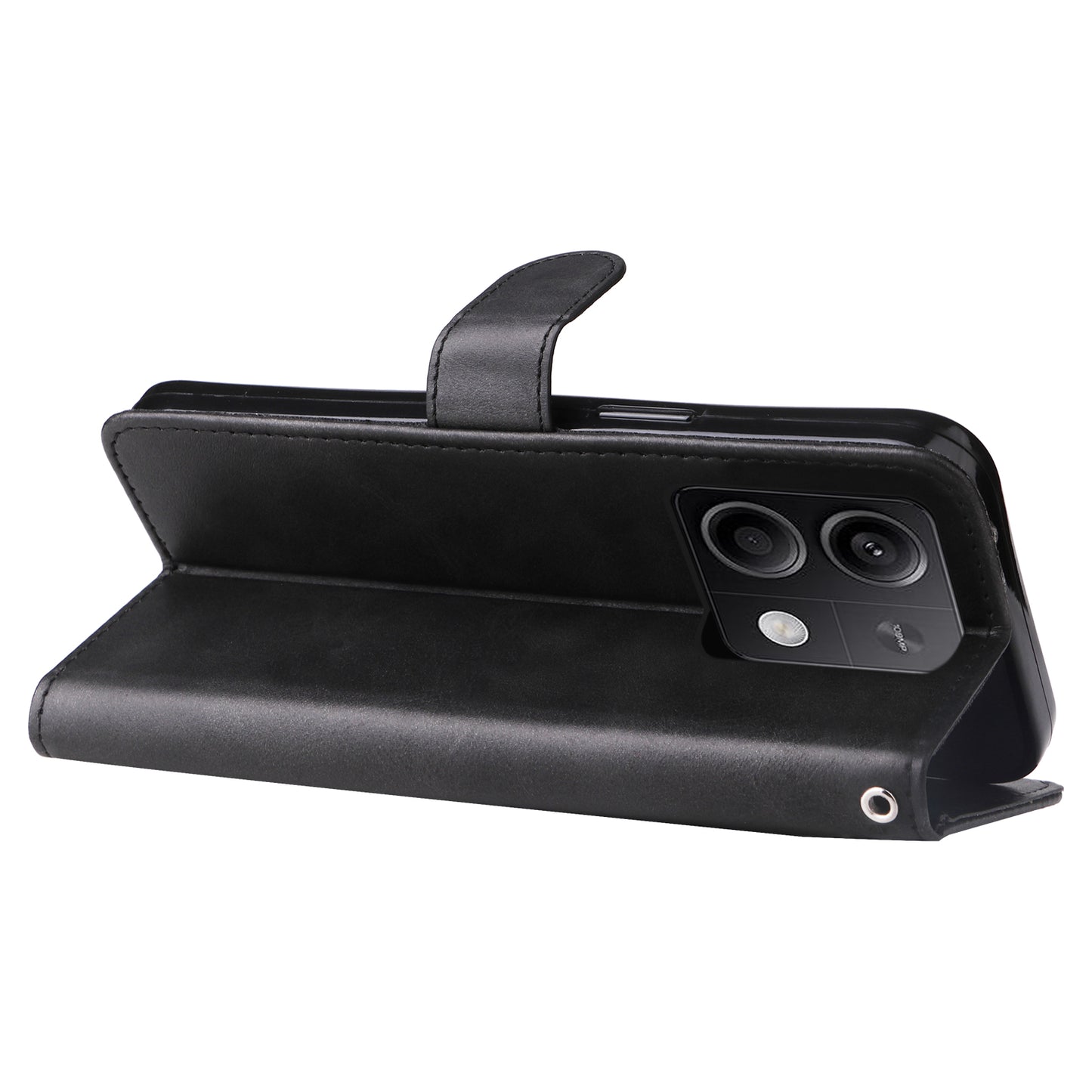 For Xiaomi Redmi Note 13 5G Leather Case Zipper Wallet Calf Texture Phone Stand Cover - Black