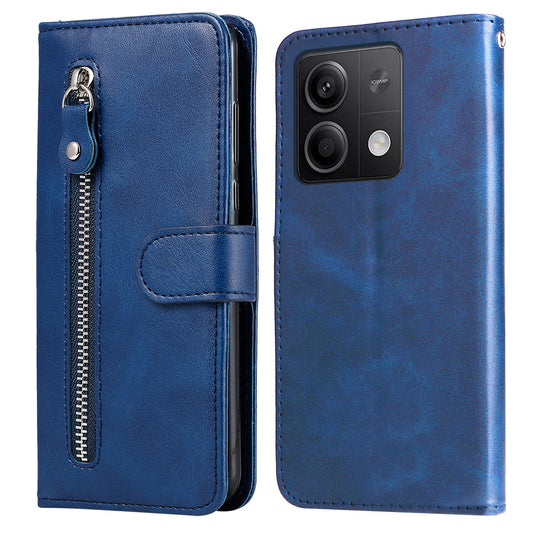 For Xiaomi Redmi Note 13 5G Leather Case Zipper Wallet Calf Texture Phone Stand Cover - Blue