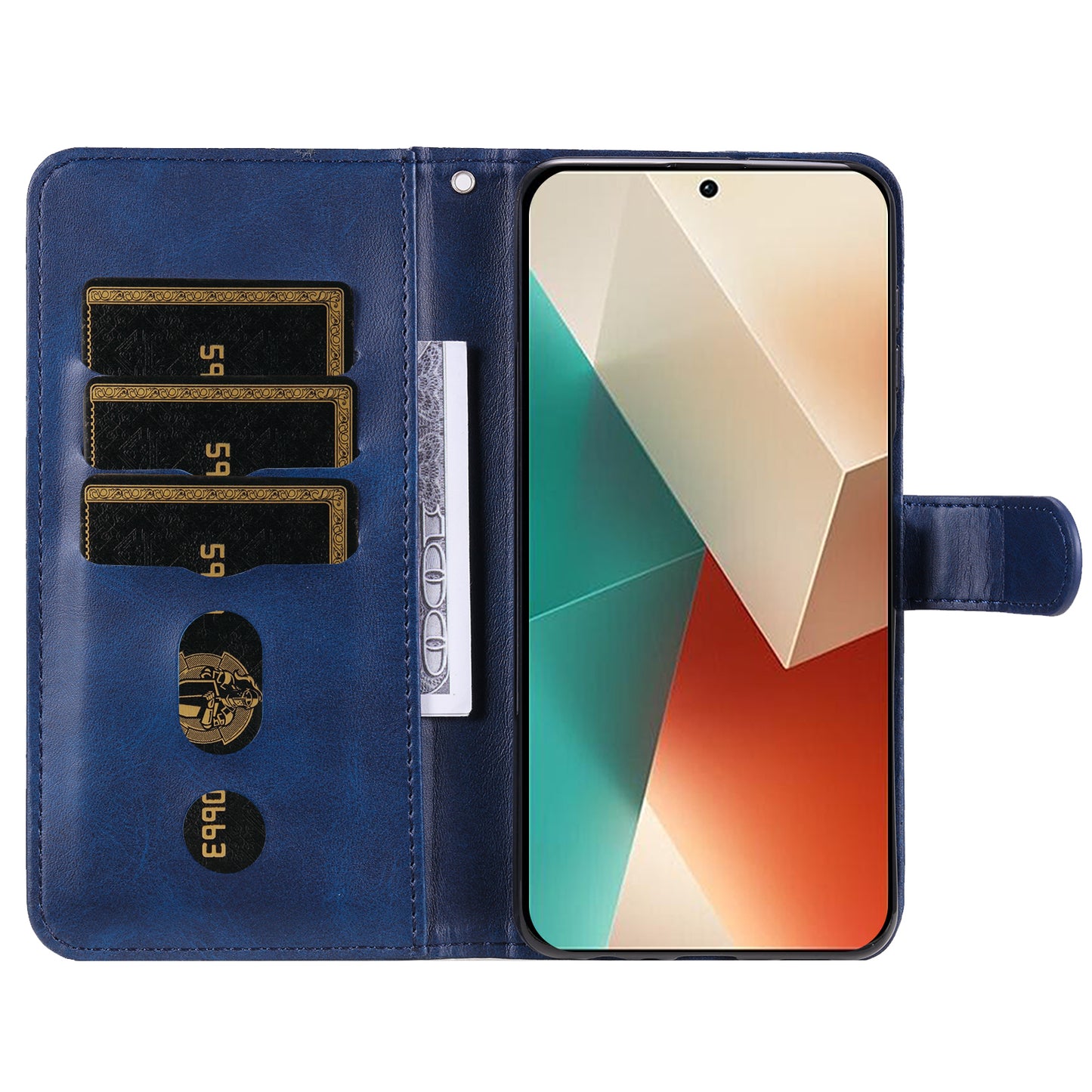 For Xiaomi Redmi Note 13 5G Leather Case Zipper Wallet Calf Texture Phone Stand Cover - Blue