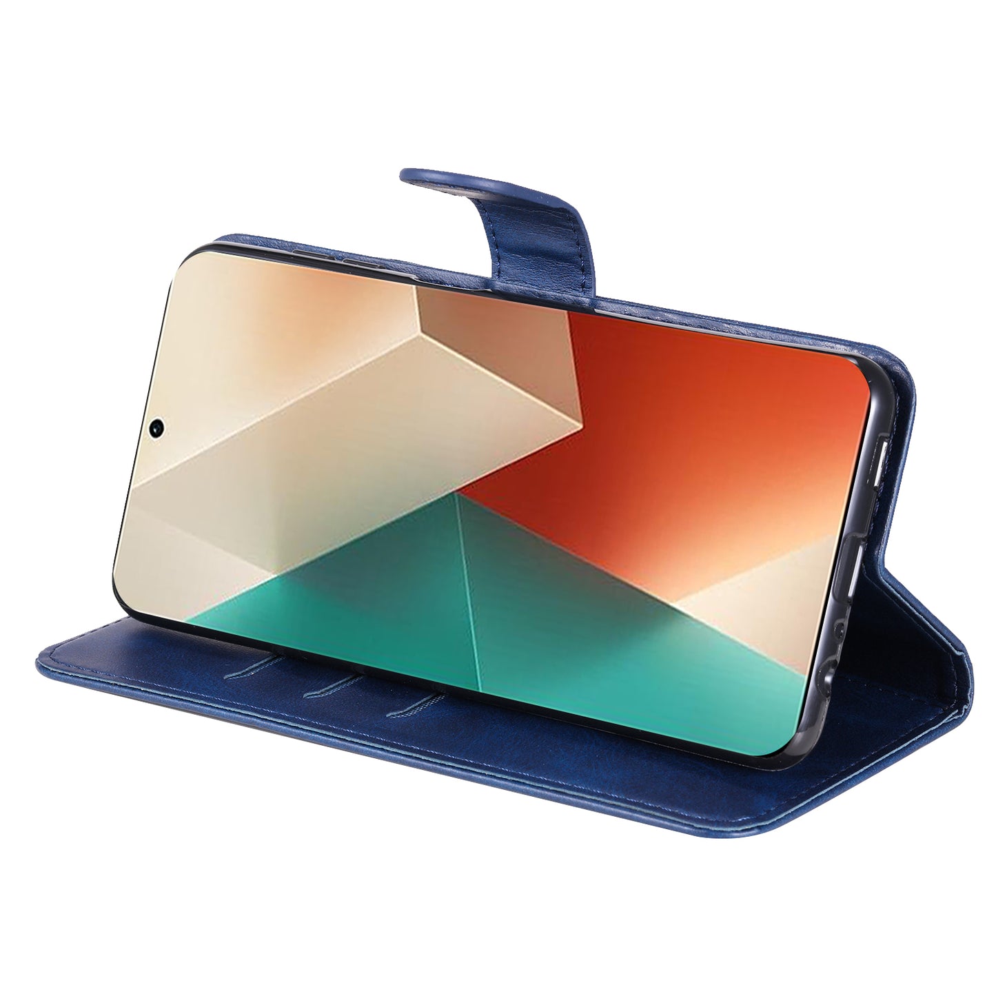 For Xiaomi Redmi Note 13 5G Leather Case Zipper Wallet Calf Texture Phone Stand Cover - Blue