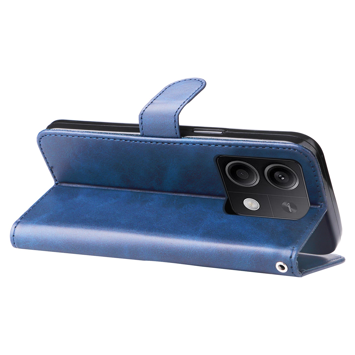 For Xiaomi Redmi Note 13 5G Leather Case Zipper Wallet Calf Texture Phone Stand Cover - Blue