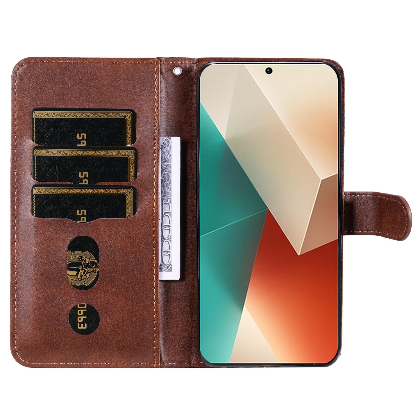 For Xiaomi Redmi Note 13 5G Leather Case Zipper Wallet Calf Texture Phone Stand Cover - Brown