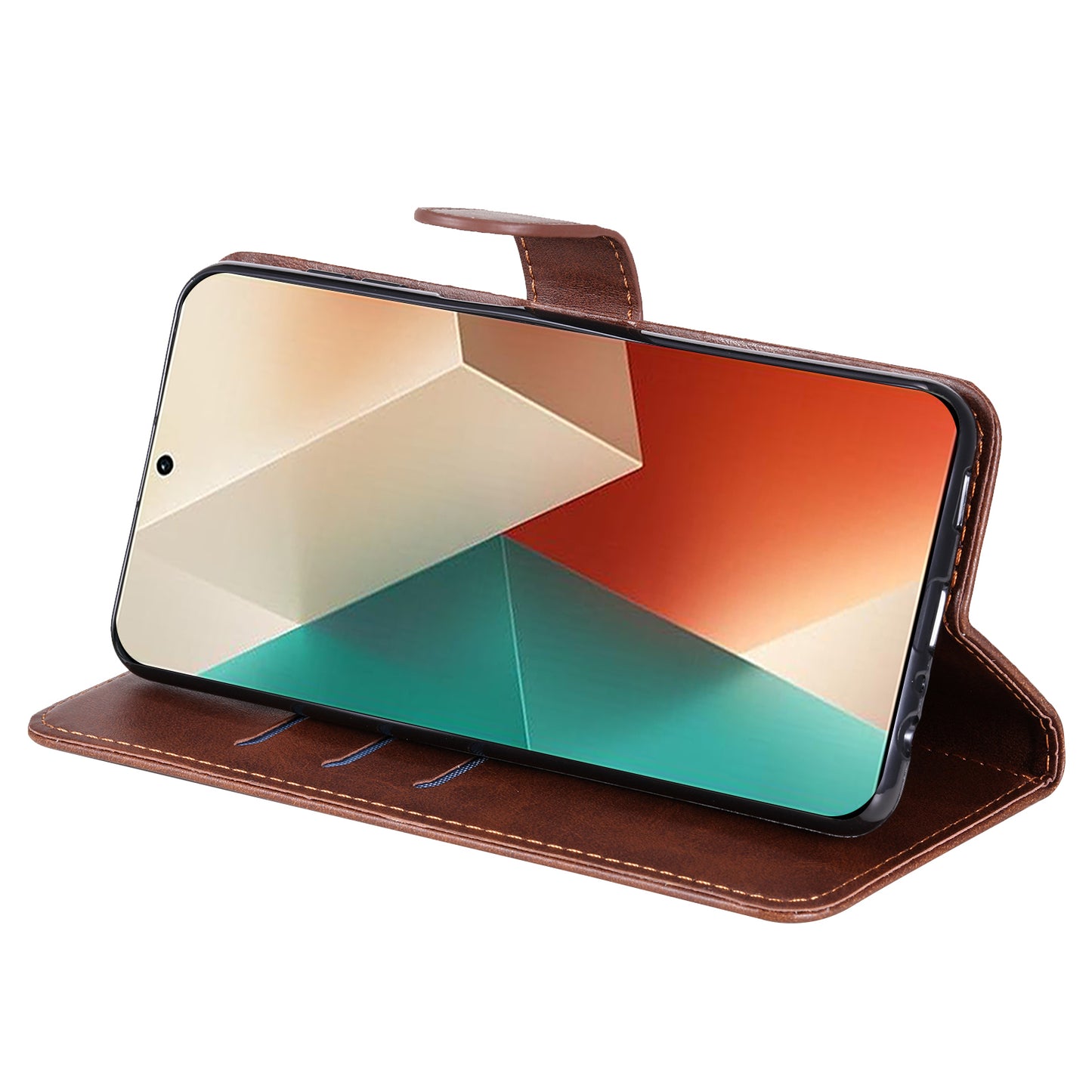 For Xiaomi Redmi Note 13 5G Leather Case Zipper Wallet Calf Texture Phone Stand Cover - Brown