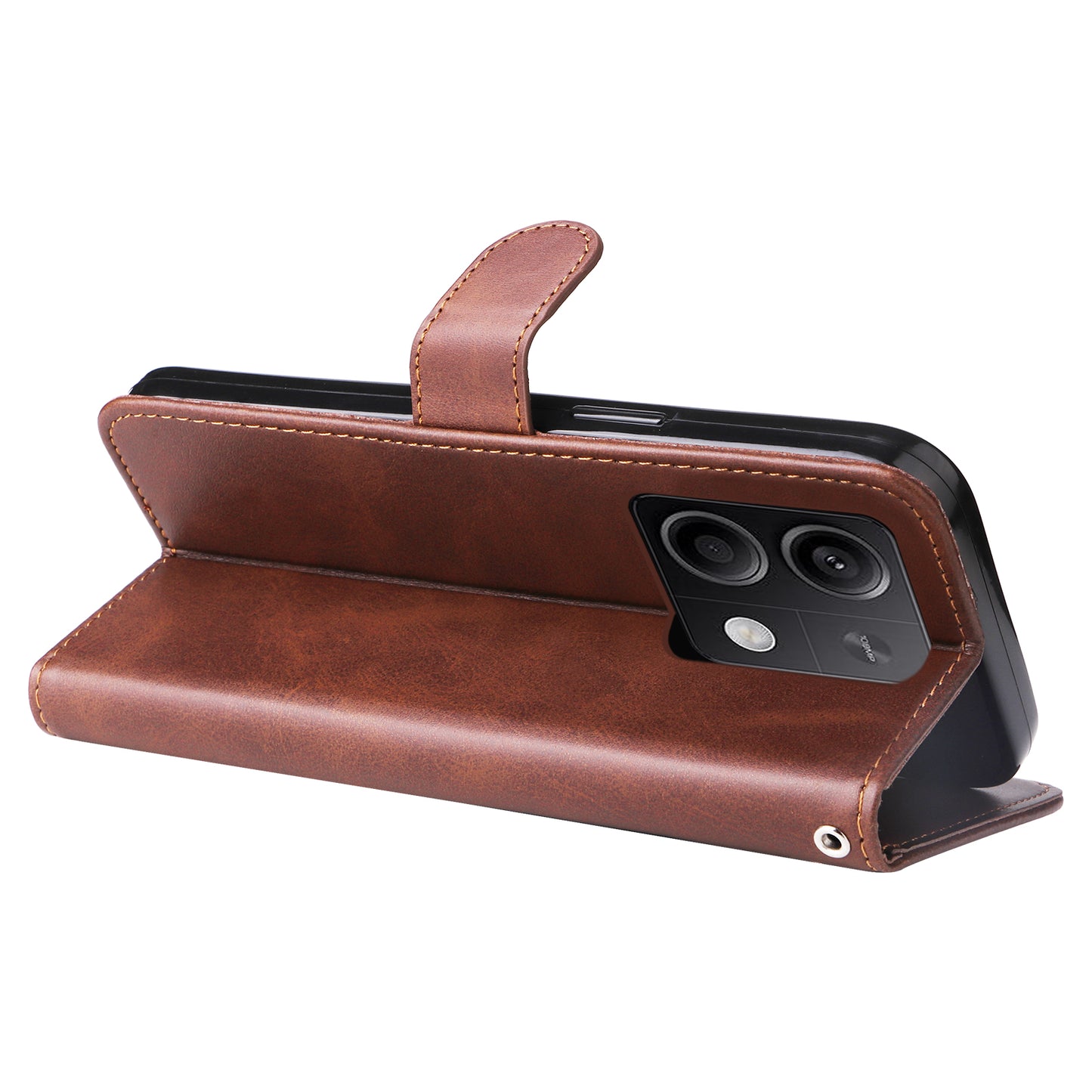 For Xiaomi Redmi Note 13 5G Leather Case Zipper Wallet Calf Texture Phone Stand Cover - Brown
