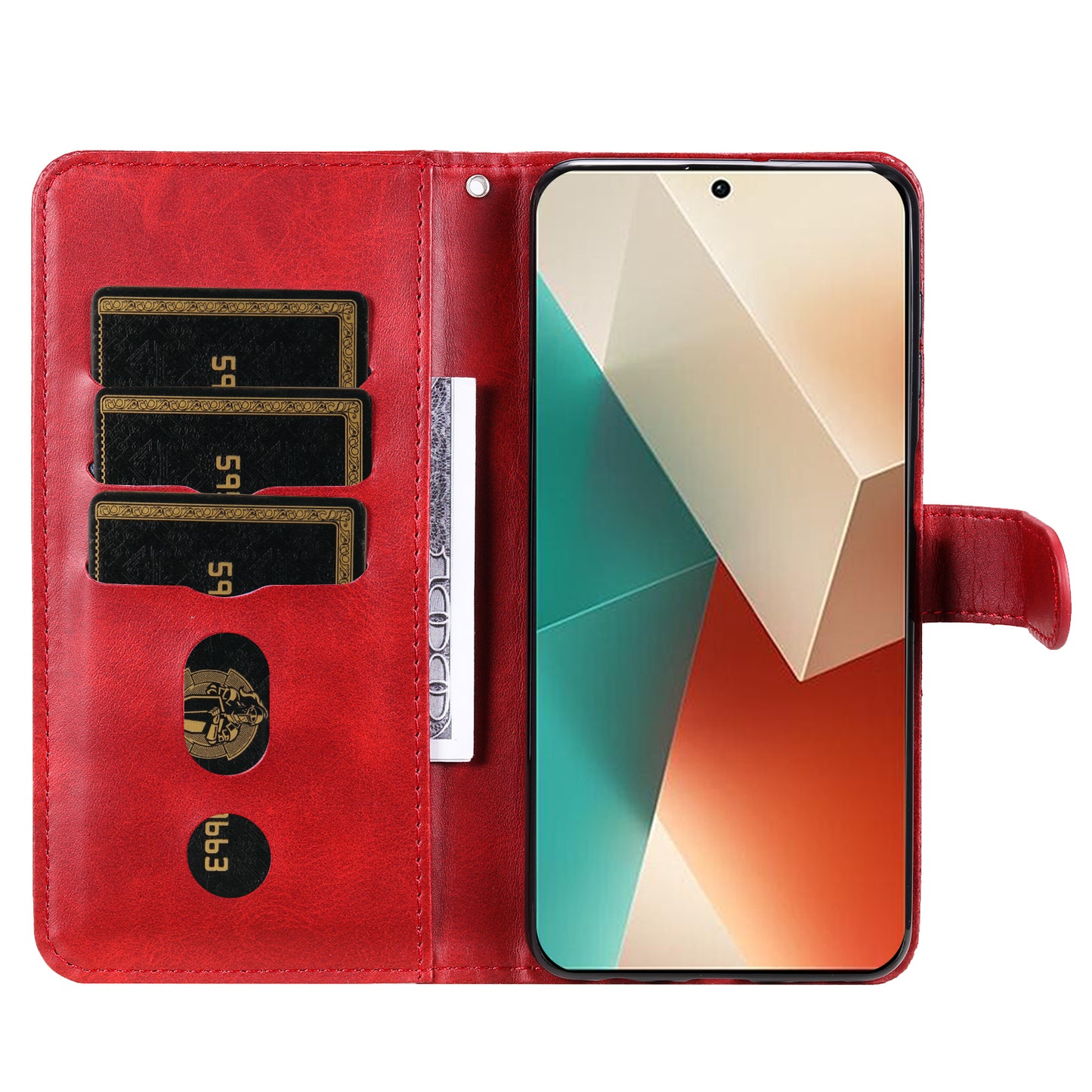 For Xiaomi Redmi Note 13 5G Leather Case Zipper Wallet Calf Texture Phone Stand Cover - Red