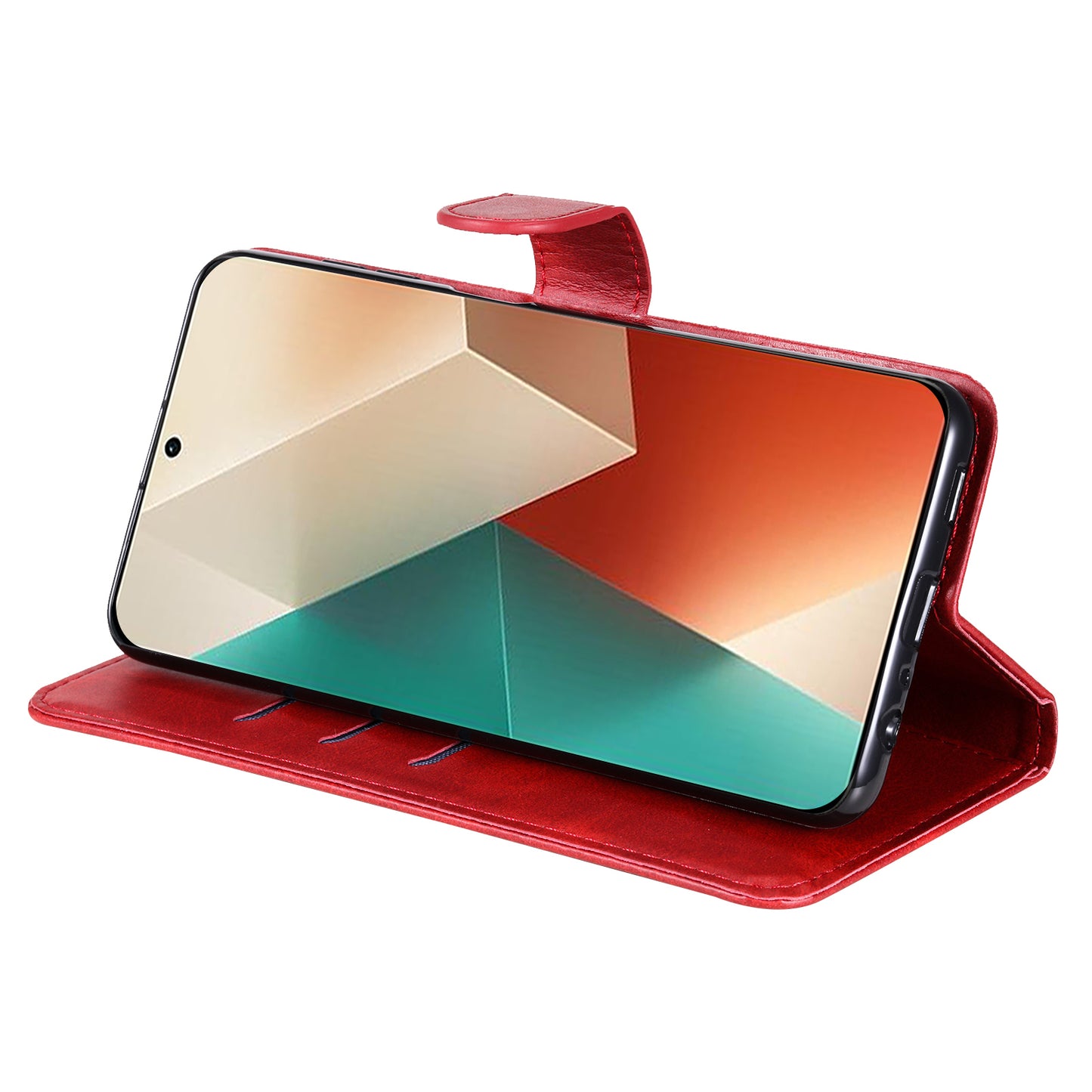 For Xiaomi Redmi Note 13 5G Leather Case Zipper Wallet Calf Texture Phone Stand Cover - Red