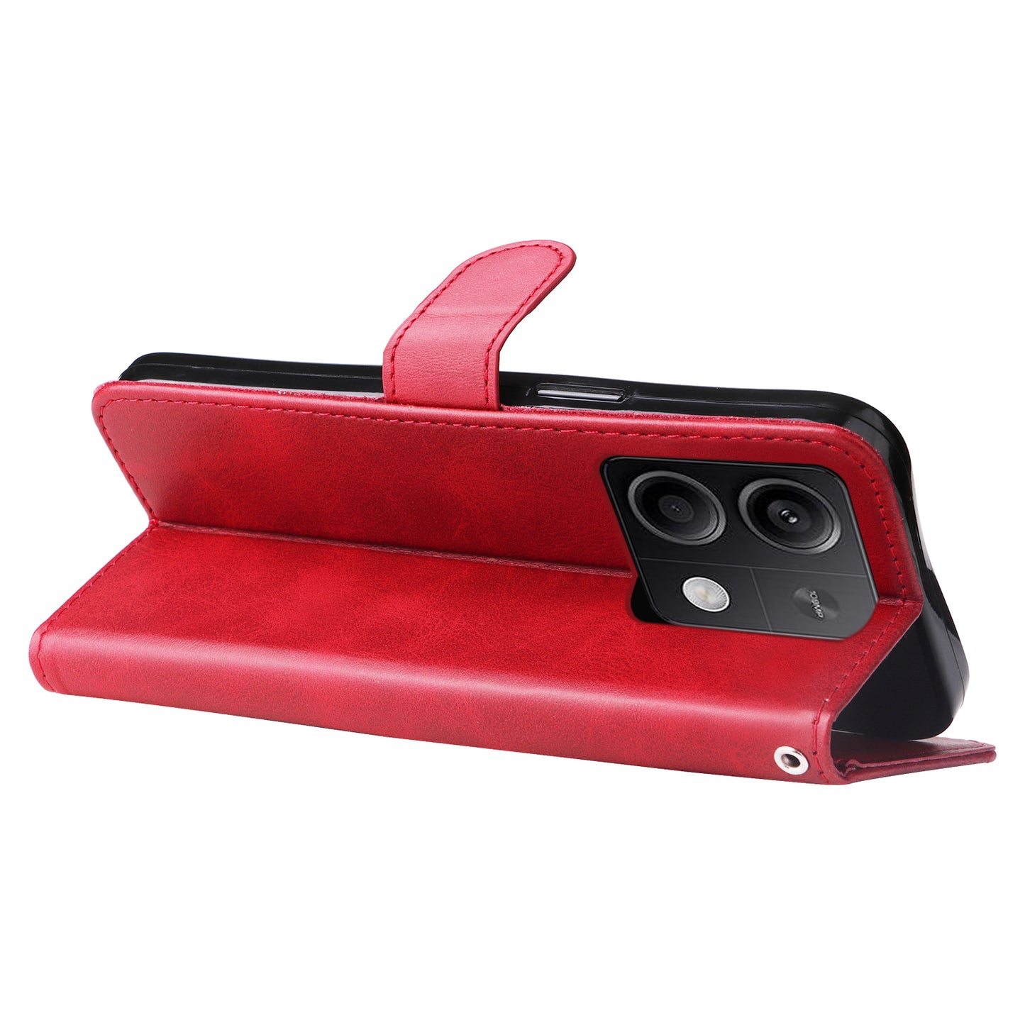For Xiaomi Redmi Note 13 5G Leather Case Zipper Wallet Calf Texture Phone Stand Cover - Red