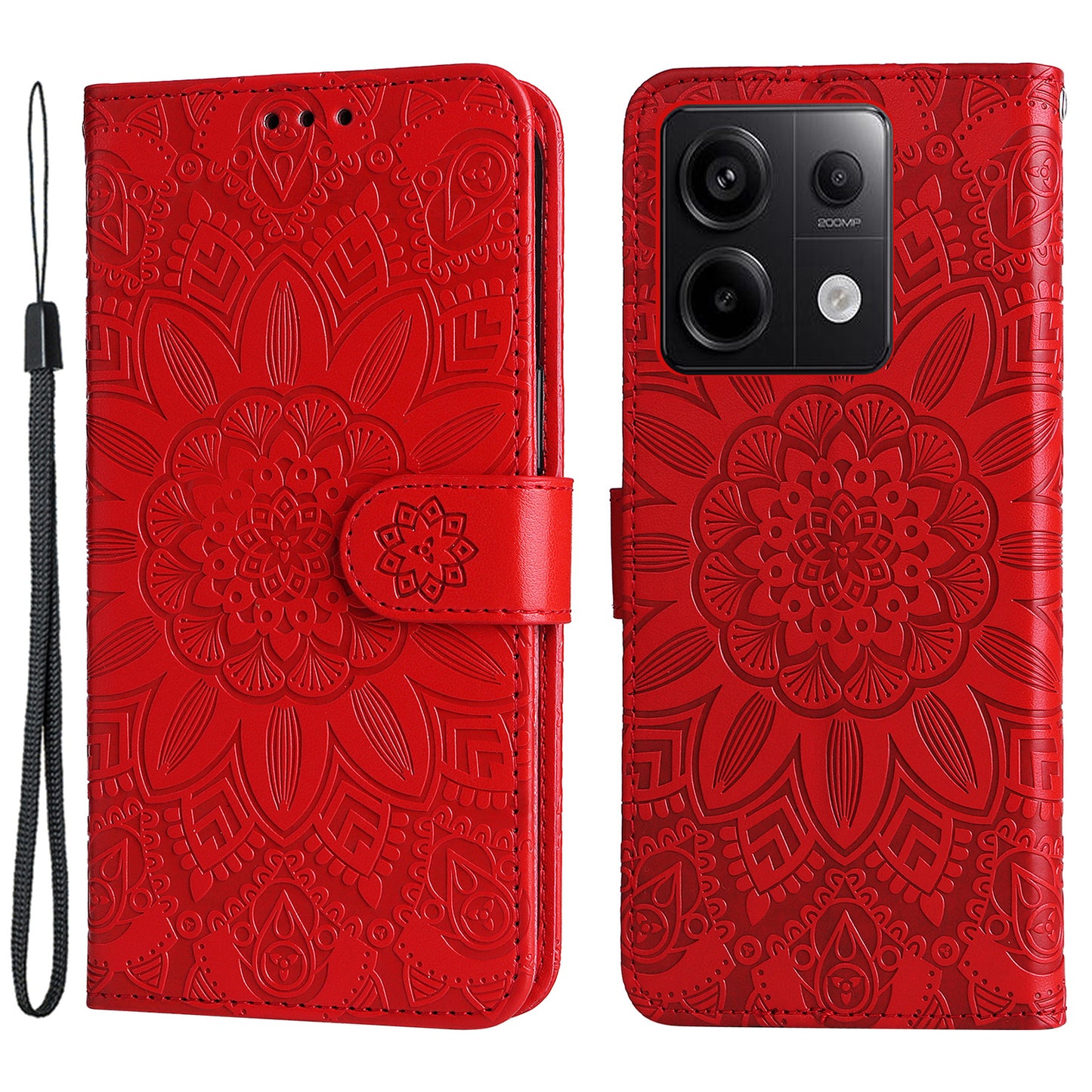 For Xiaomi Redmi Note 13 Pro 5G / Poco X6 5G Wallet Case with Strap Leather Phone Cover Stand - Red