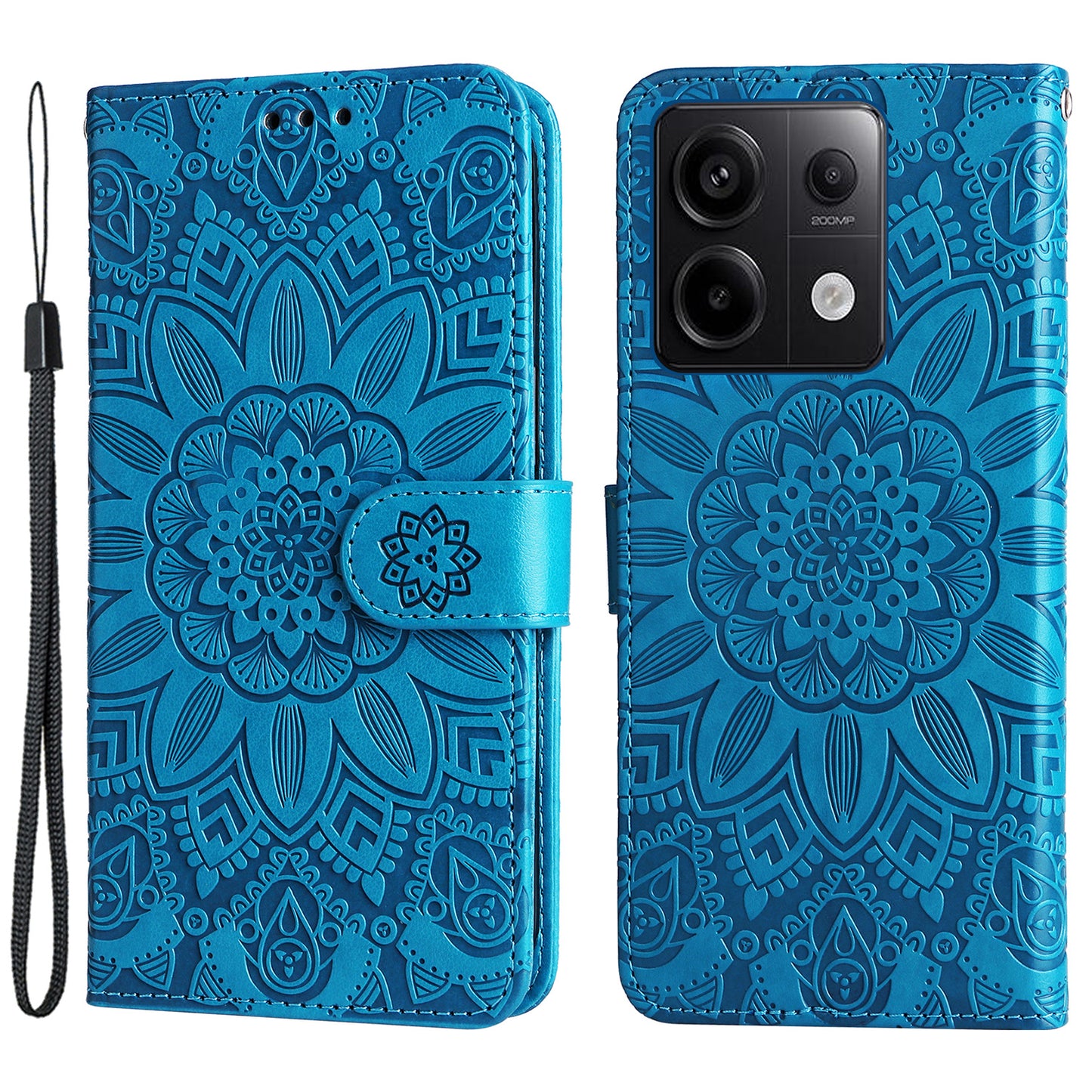 For Xiaomi Redmi Note 13 Pro 5G / Poco X6 5G Wallet Case with Strap Leather Phone Cover Stand - Blue
