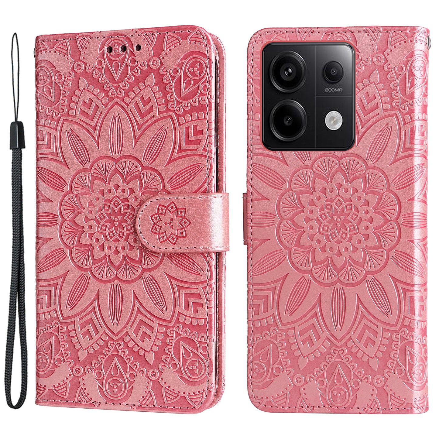 For Xiaomi Redmi Note 13 Pro 5G / Poco X6 5G Wallet Case with Strap Leather Phone Cover Stand - Pink