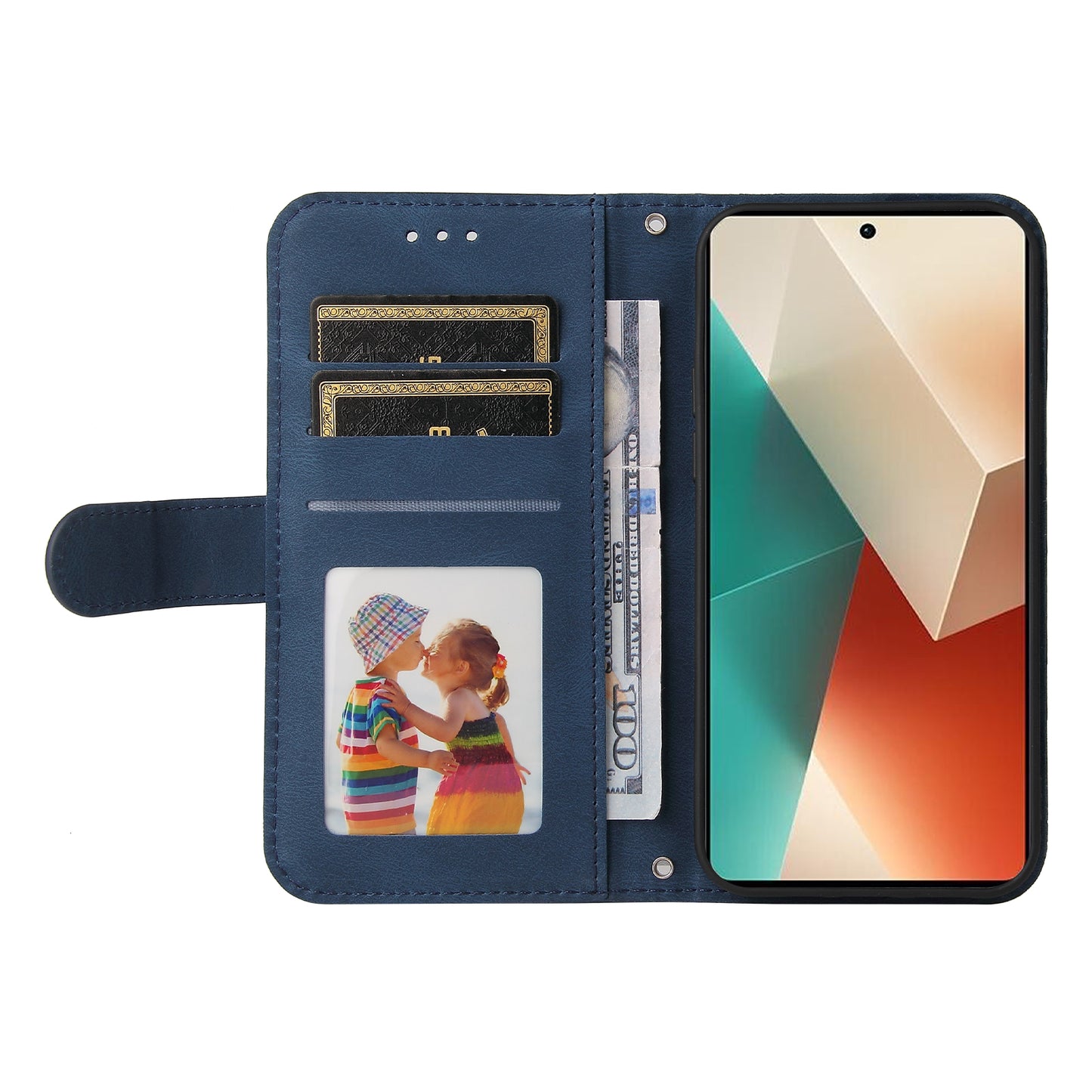 For Xiaomi Redmi Note 13 5G Case Skin-Feel Leather Phone Wallet Stand Cover - Blue
