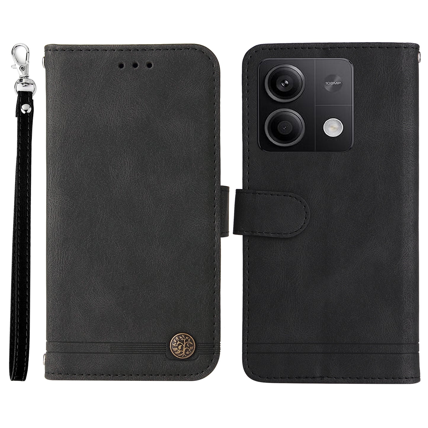 For Xiaomi Redmi Note 13 5G Case Skin-Feel Leather Phone Wallet Stand Cover - Black