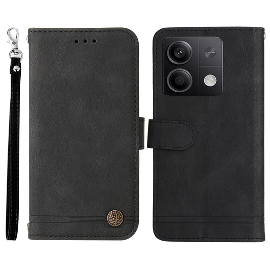 For Xiaomi Redmi Note 13 5G Case Skin-Feel Leather Phone Wallet Stand Cover - Black