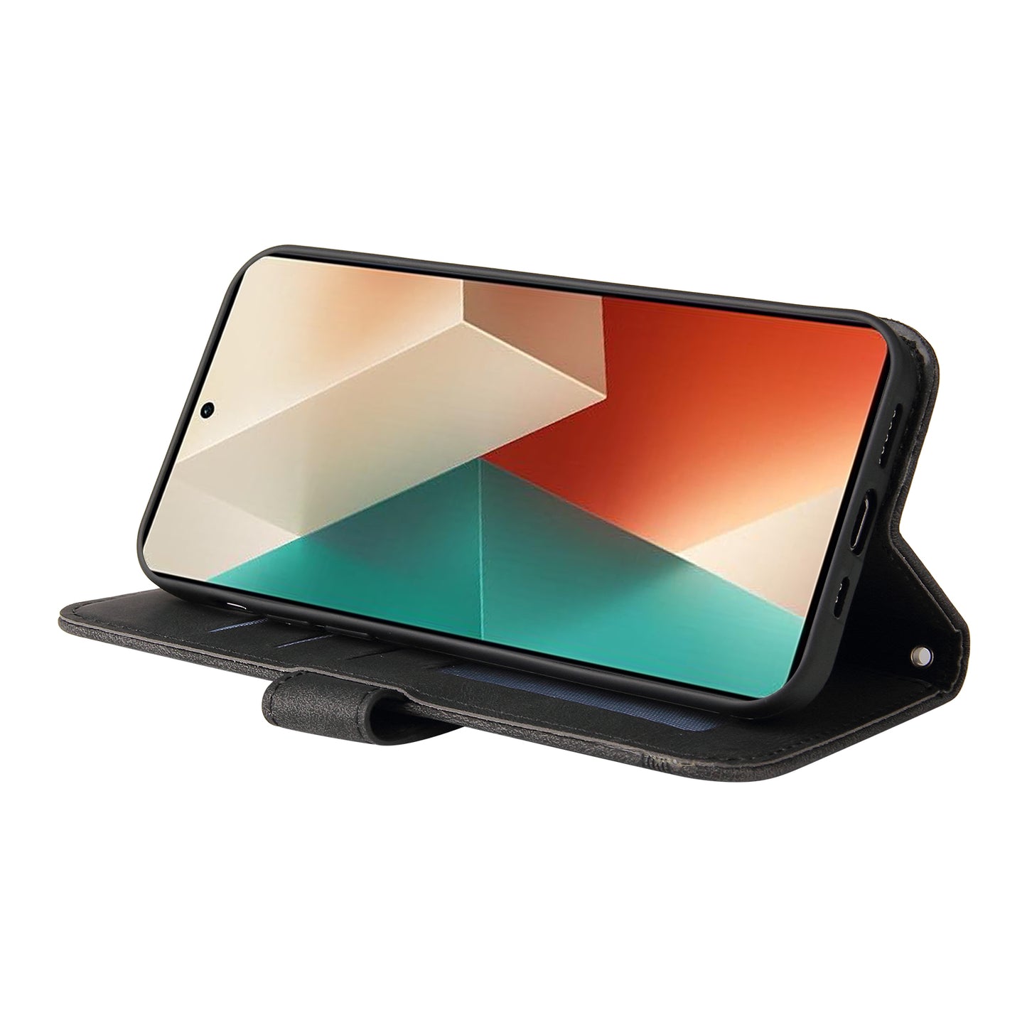 For Xiaomi Redmi Note 13 5G Case Skin-Feel Leather Phone Wallet Stand Cover - Black