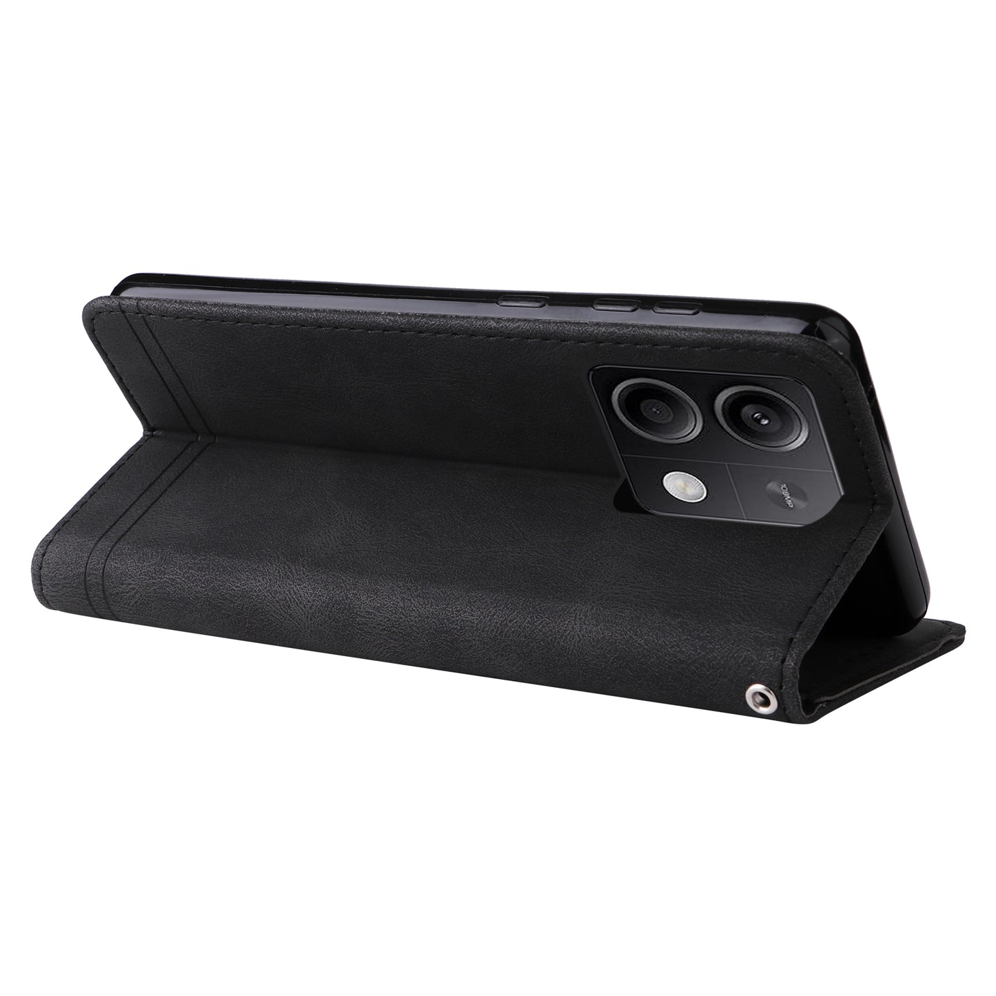 For Xiaomi Redmi Note 13 5G Case Skin-Feel Leather Phone Wallet Stand Cover - Black