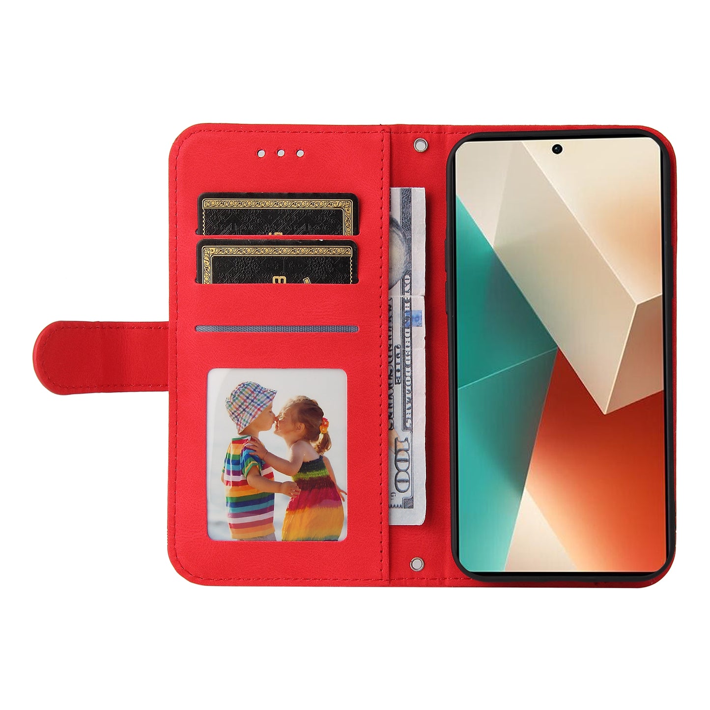 For Xiaomi Redmi Note 13 5G Case Skin-Feel Leather Phone Wallet Stand Cover - Red