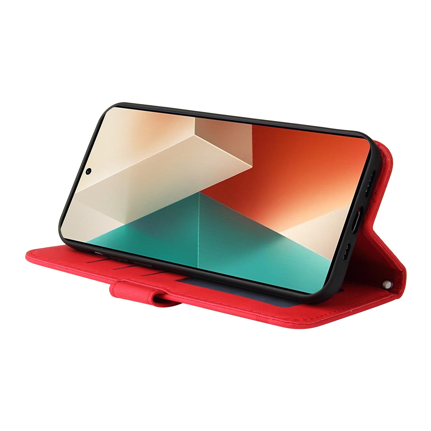 For Xiaomi Redmi Note 13 5G Case Skin-Feel Leather Phone Wallet Stand Cover - Red