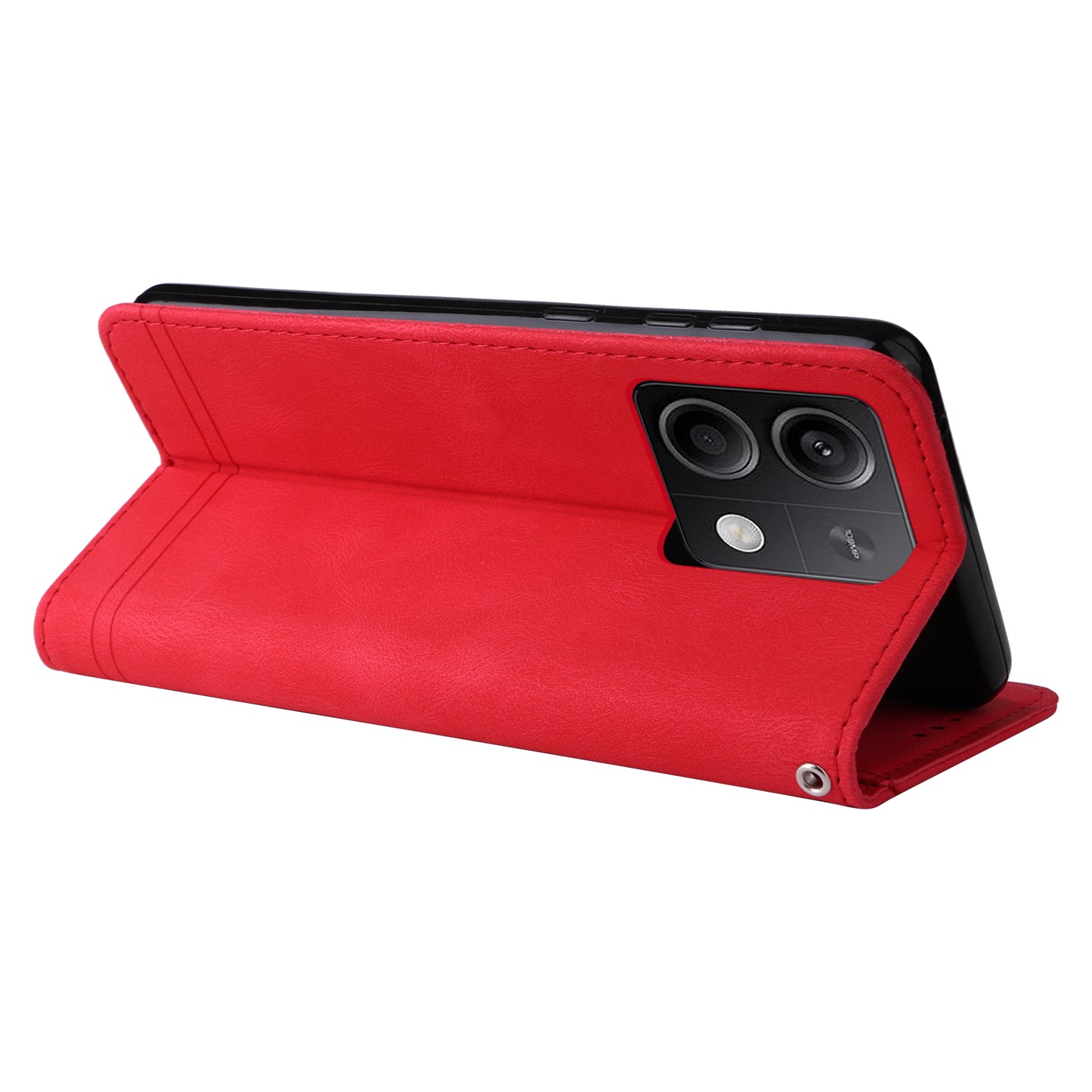 For Xiaomi Redmi Note 13 5G Case Skin-Feel Leather Phone Wallet Stand Cover - Red