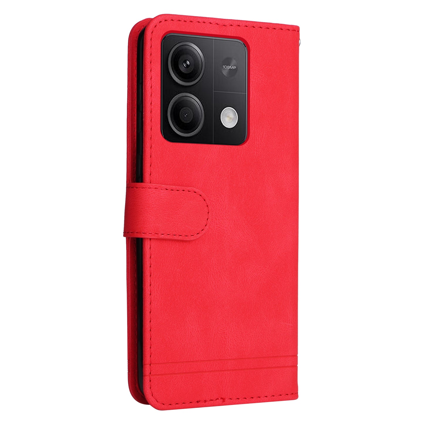 For Xiaomi Redmi Note 13 5G Case Skin-Feel Leather Phone Wallet Stand Cover - Red
