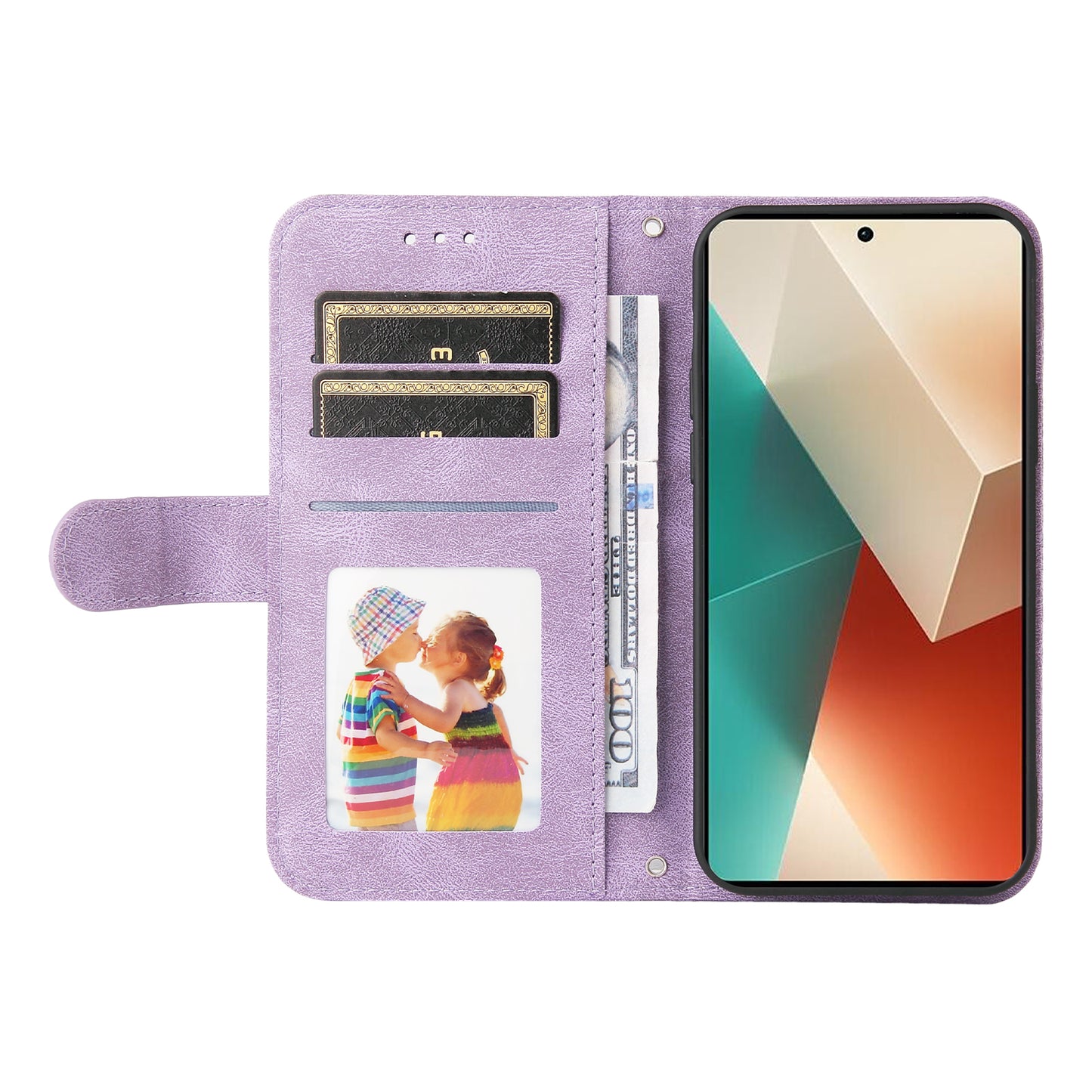 For Xiaomi Redmi Note 13 5G Case Skin-Feel Leather Phone Wallet Stand Cover - Purple