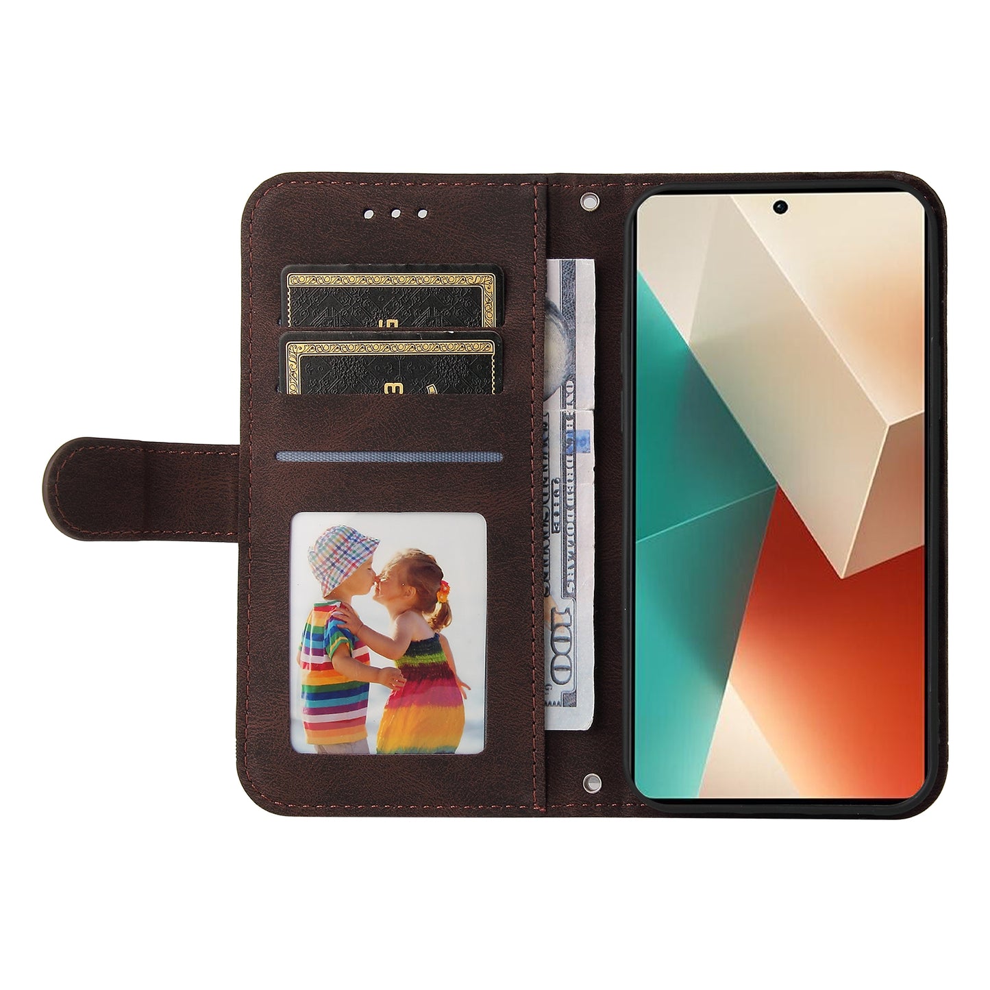 For Xiaomi Redmi Note 13 5G Case Skin-Feel Leather Phone Wallet Stand Cover - Brown