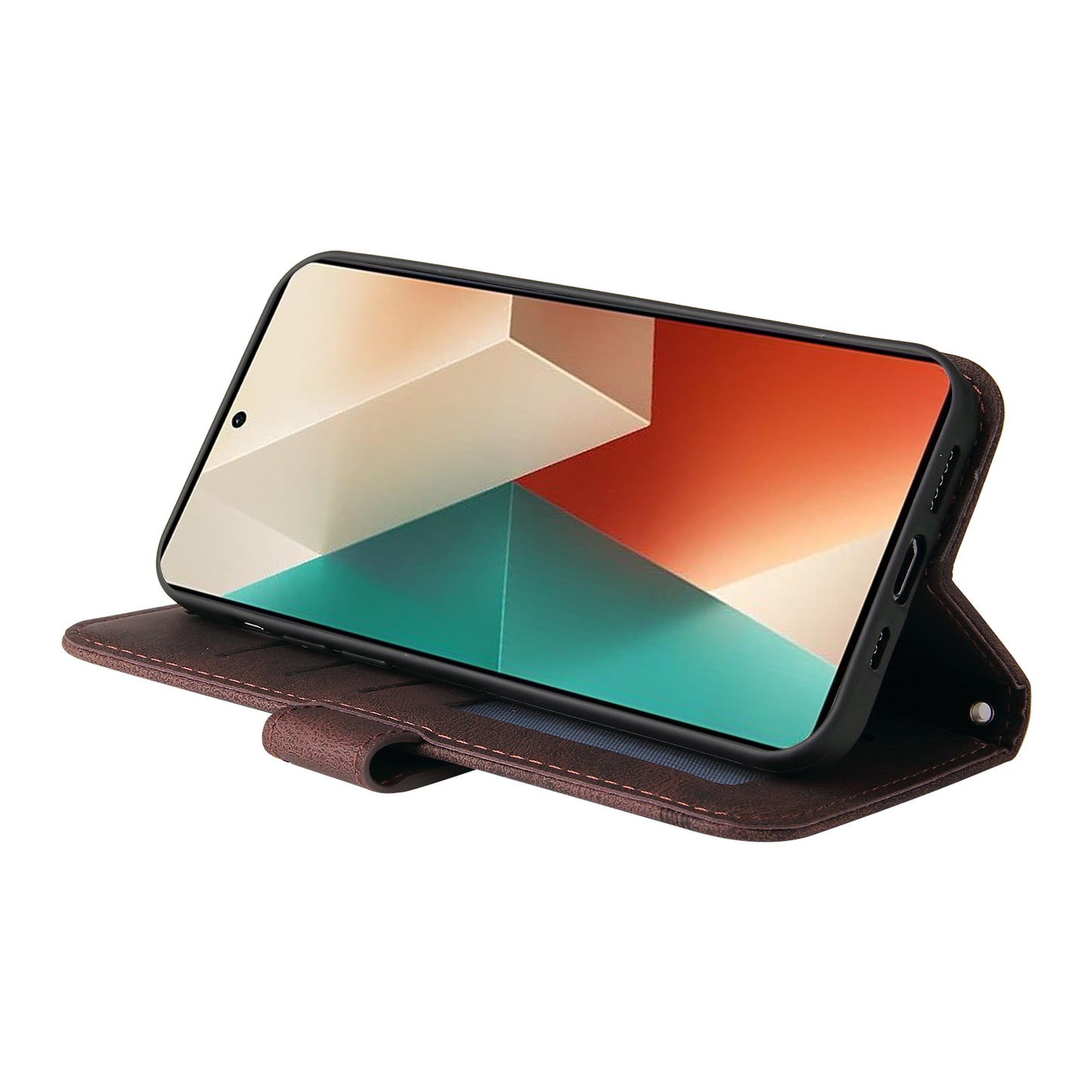 For Xiaomi Redmi Note 13 5G Case Skin-Feel Leather Phone Wallet Stand Cover - Brown