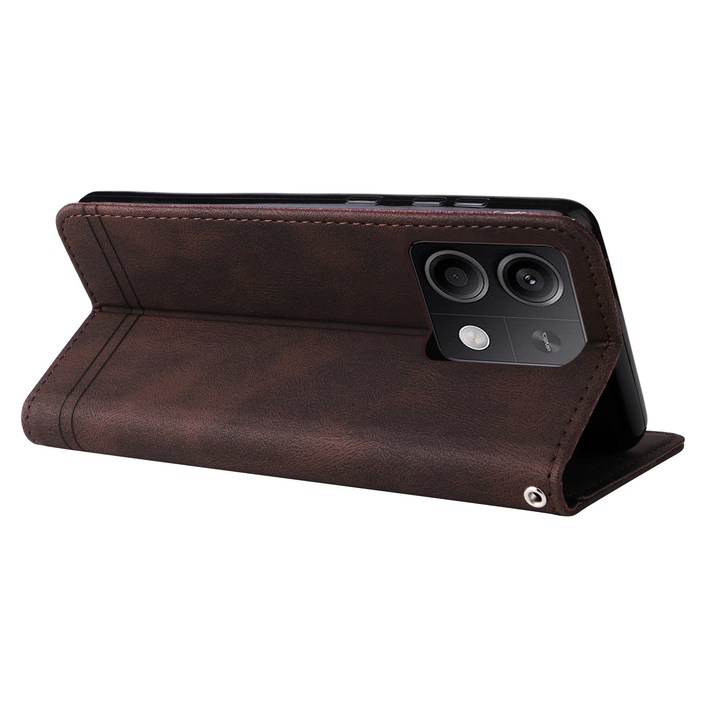 For Xiaomi Redmi Note 13 5G Case Skin-Feel Leather Phone Wallet Stand Cover - Brown