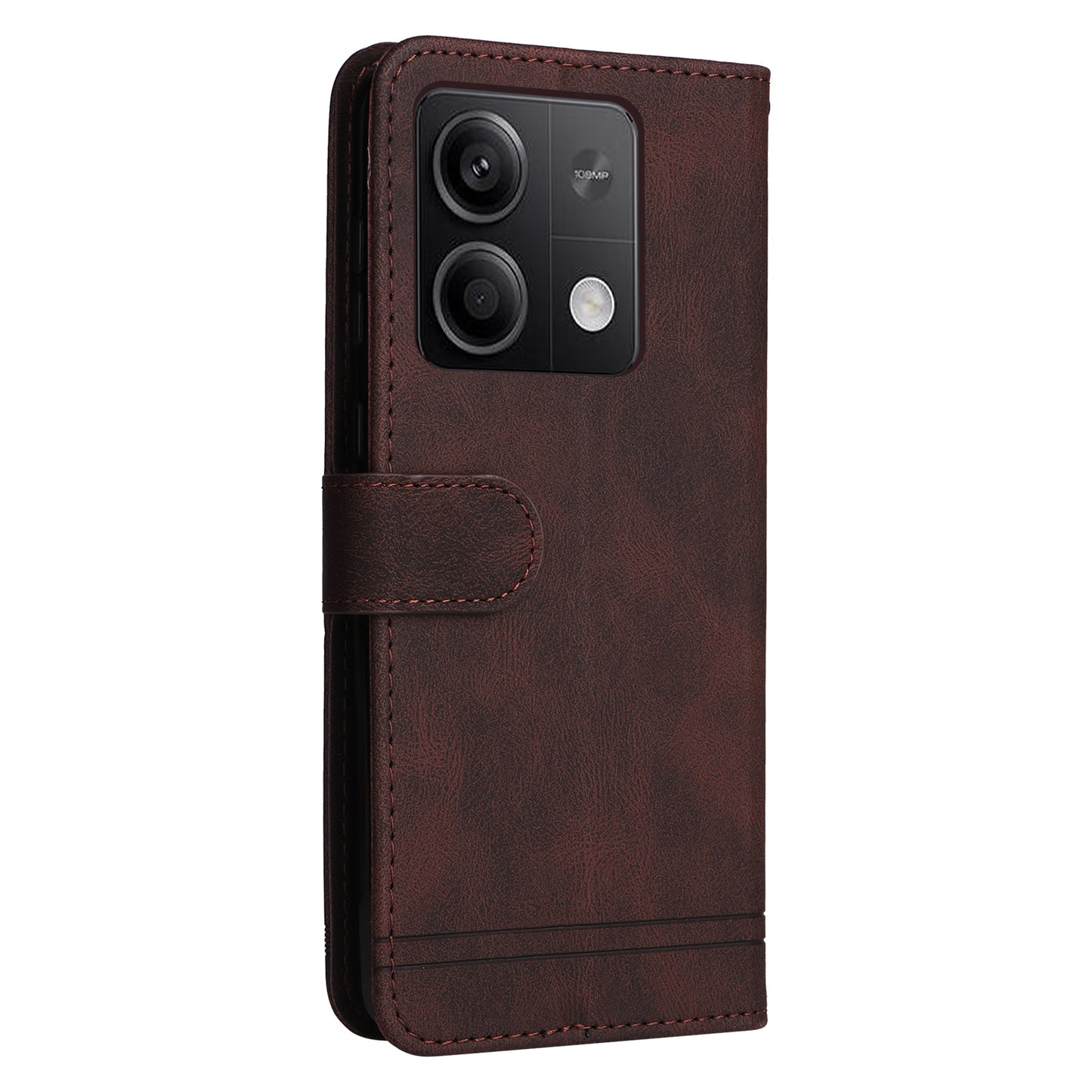 For Xiaomi Redmi Note 13 5G Case Skin-Feel Leather Phone Wallet Stand Cover - Brown