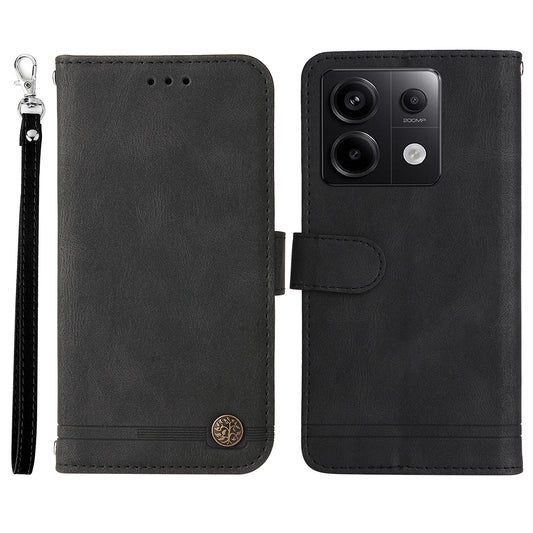 For Xiaomi Redmi Note 13 Pro 5G / Poco X6 5G Leather Case with Strap Phone Wallet Stand Cover - Black
