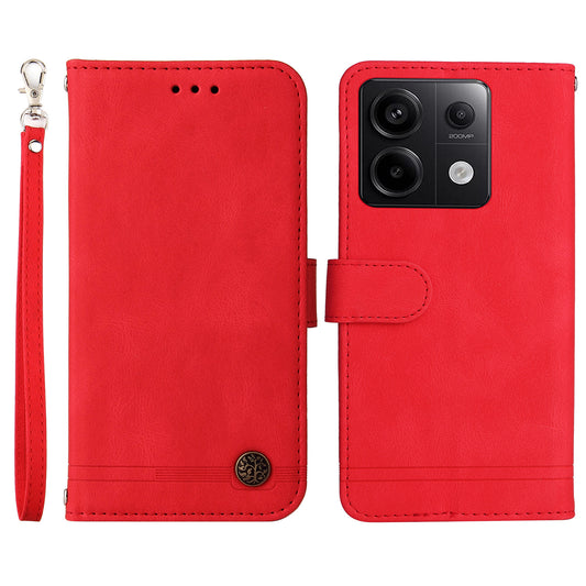 For Xiaomi Redmi Note 13 Pro 5G / Poco X6 5G Leather Case with Strap Phone Wallet Stand Cover - Red