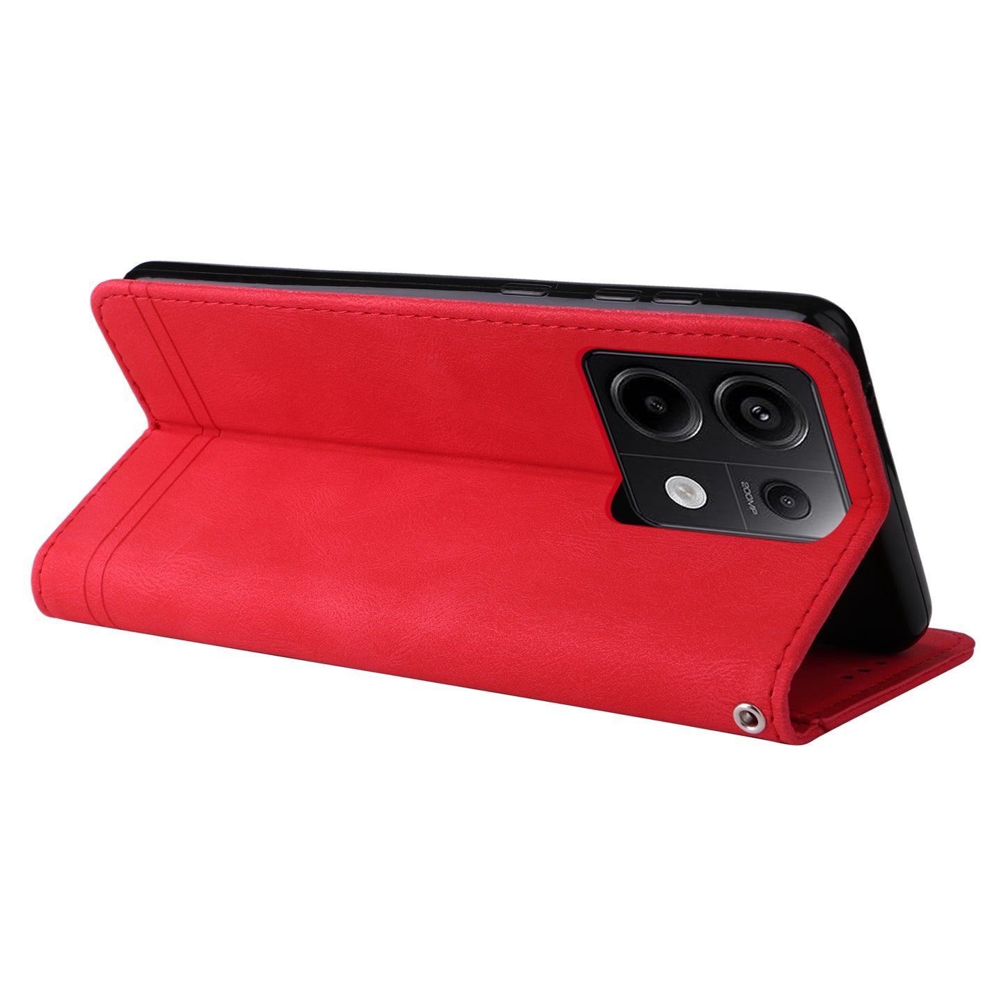 For Xiaomi Redmi Note 13 Pro 5G / Poco X6 5G Leather Case with Strap Phone Wallet Stand Cover - Red