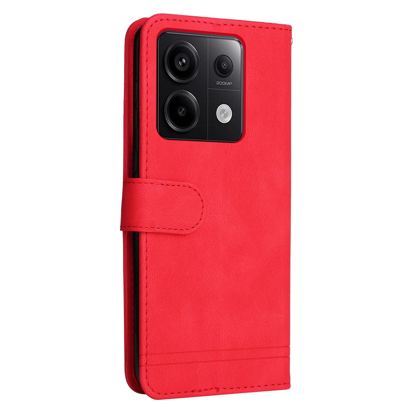 For Xiaomi Redmi Note 13 Pro 5G / Poco X6 5G Leather Case with Strap Phone Wallet Stand Cover - Red