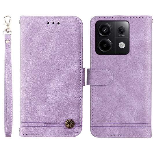 For Xiaomi Redmi Note 13 Pro 5G / Poco X6 5G Leather Case with Strap Phone Wallet Stand Cover - Purple