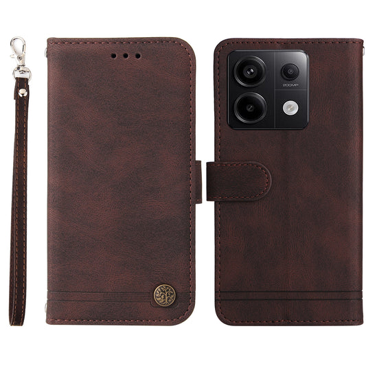 For Xiaomi Redmi Note 13 Pro 5G / Poco X6 5G Leather Case with Strap Phone Wallet Stand Cover - Brown