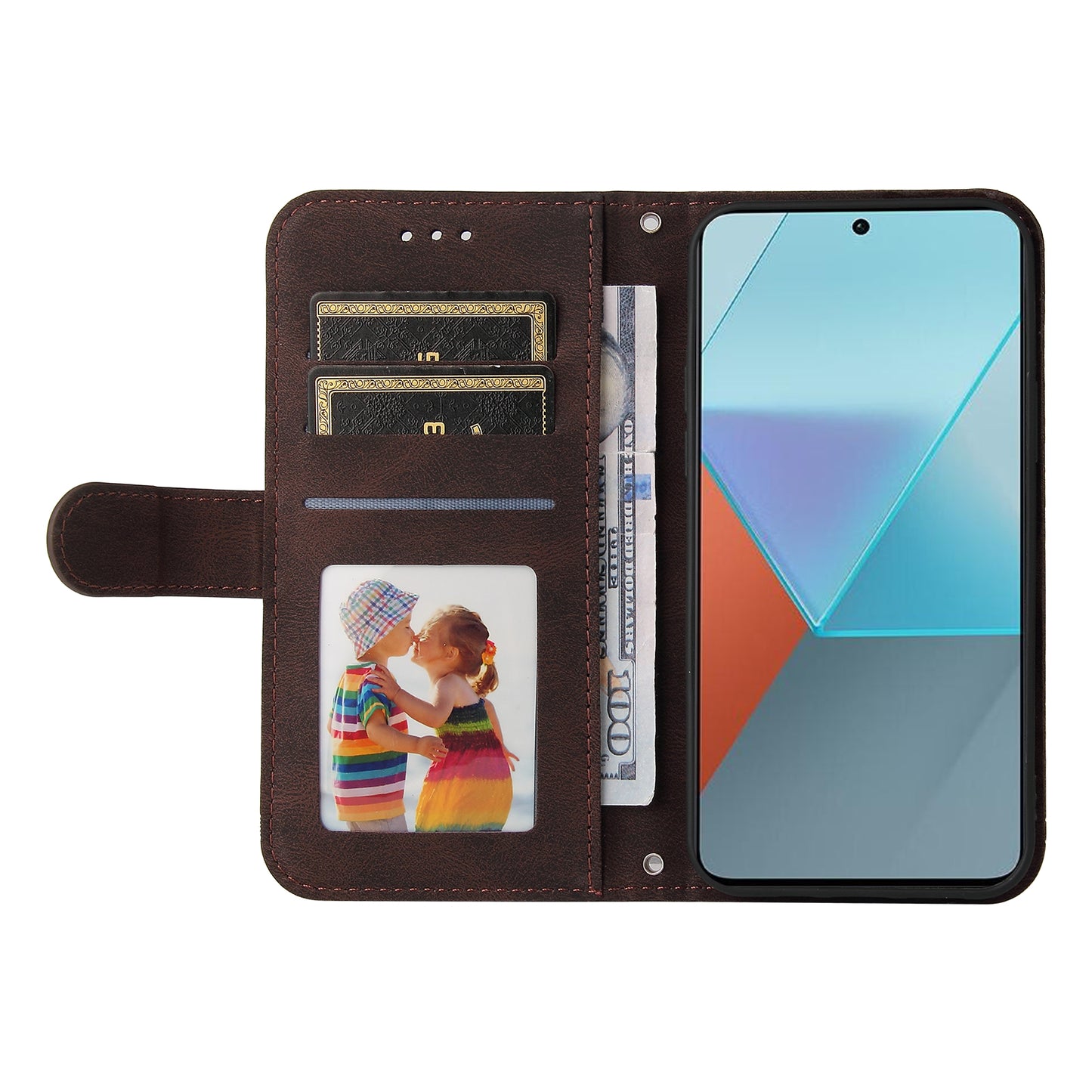 For Xiaomi Redmi Note 13 Pro 5G / Poco X6 5G Leather Case with Strap Phone Wallet Stand Cover - Brown