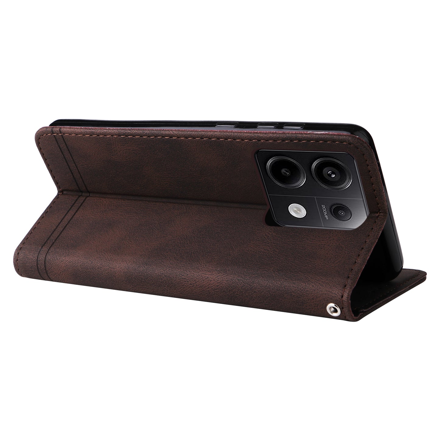 For Xiaomi Redmi Note 13 Pro 5G / Poco X6 5G Leather Case with Strap Phone Wallet Stand Cover - Brown