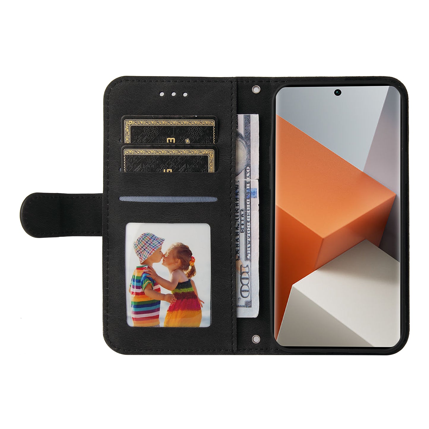 For Xiaomi Redmi Note 13 Pro+ 5G Wallet Case Skin-touch Leather Phone Cover with Strap - Black