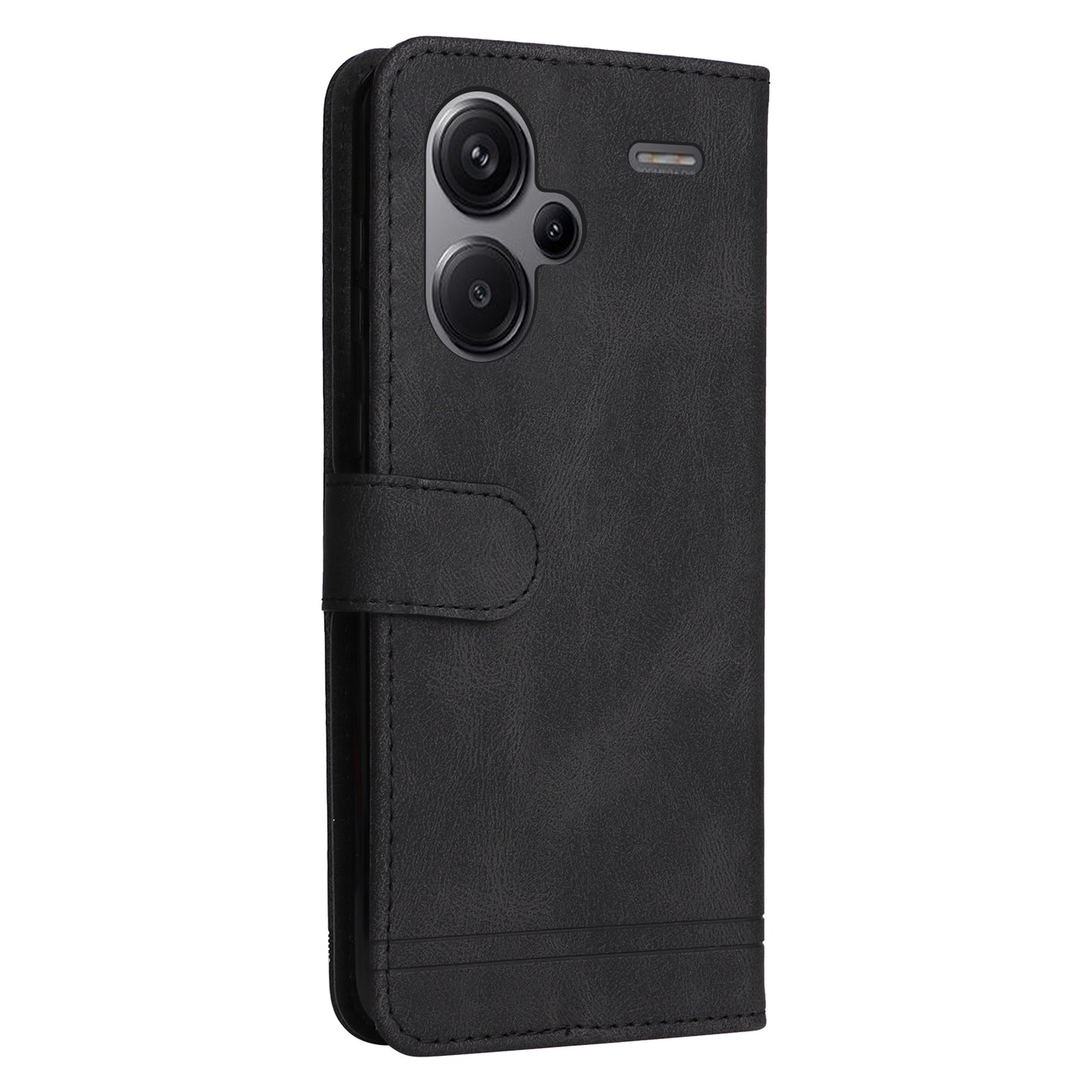 For Xiaomi Redmi Note 13 Pro+ 5G Wallet Case Skin-touch Leather Phone Cover with Strap - Black
