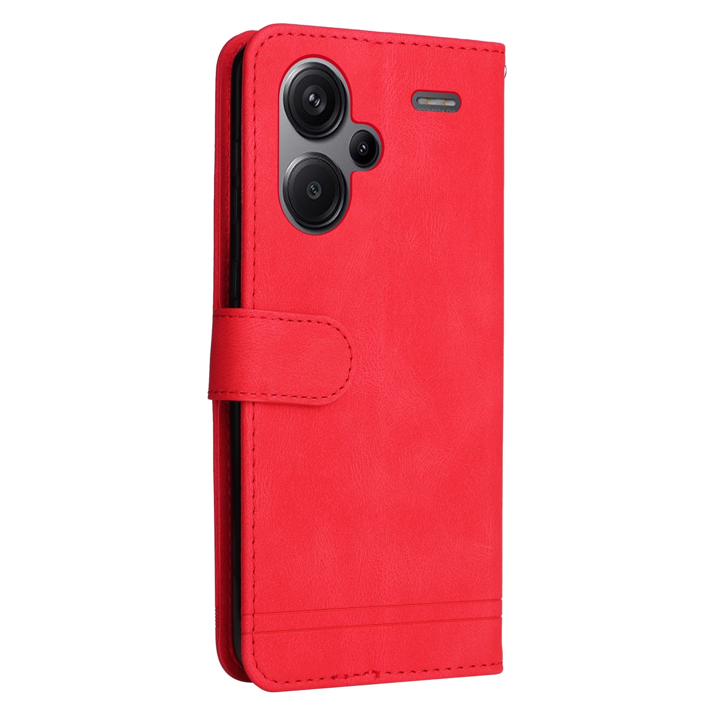 For Xiaomi Redmi Note 13 Pro+ 5G Wallet Case Skin-touch Leather Phone Cover with Strap - Red
