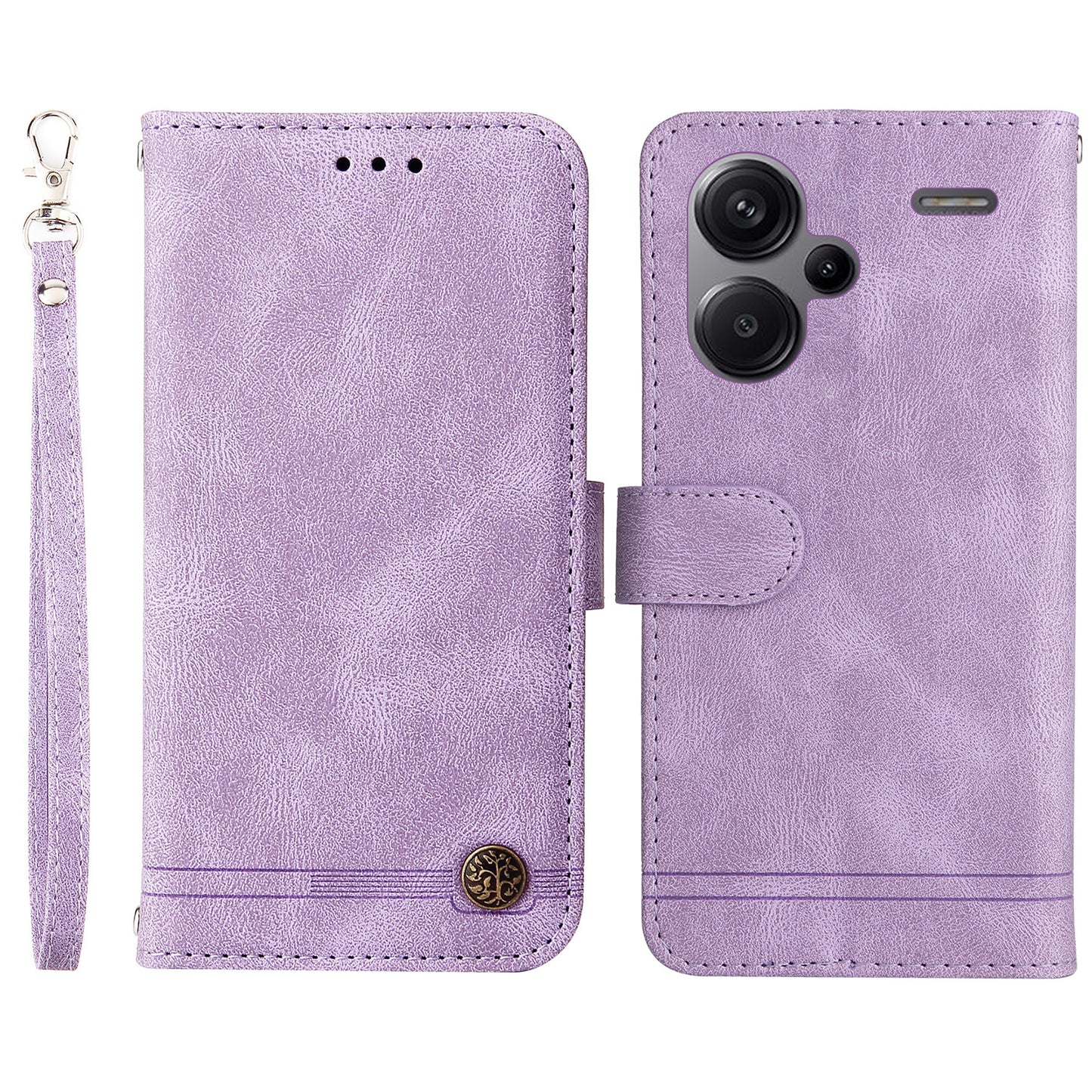 For Xiaomi Redmi Note 13 Pro+ 5G Wallet Case Skin-touch Leather Phone Cover with Strap - Purple
