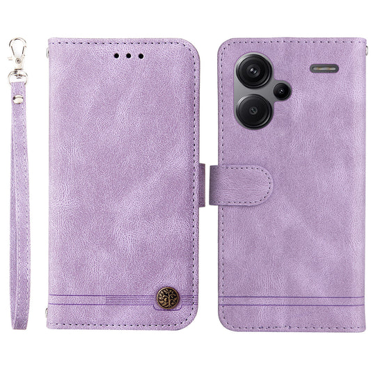 For Xiaomi Redmi Note 13 Pro+ 5G Wallet Case Skin-touch Leather Phone Cover with Strap - Purple