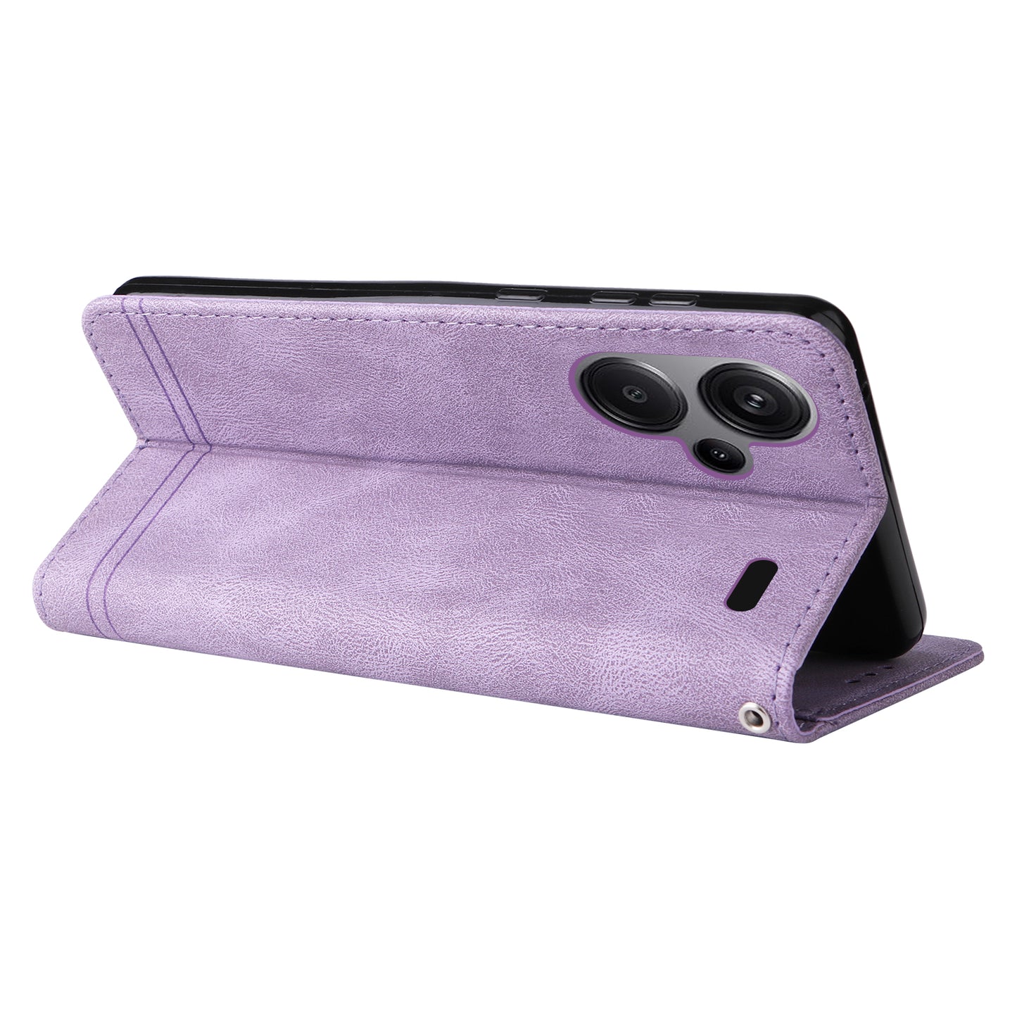 For Xiaomi Redmi Note 13 Pro+ 5G Wallet Case Skin-touch Leather Phone Cover with Strap - Purple