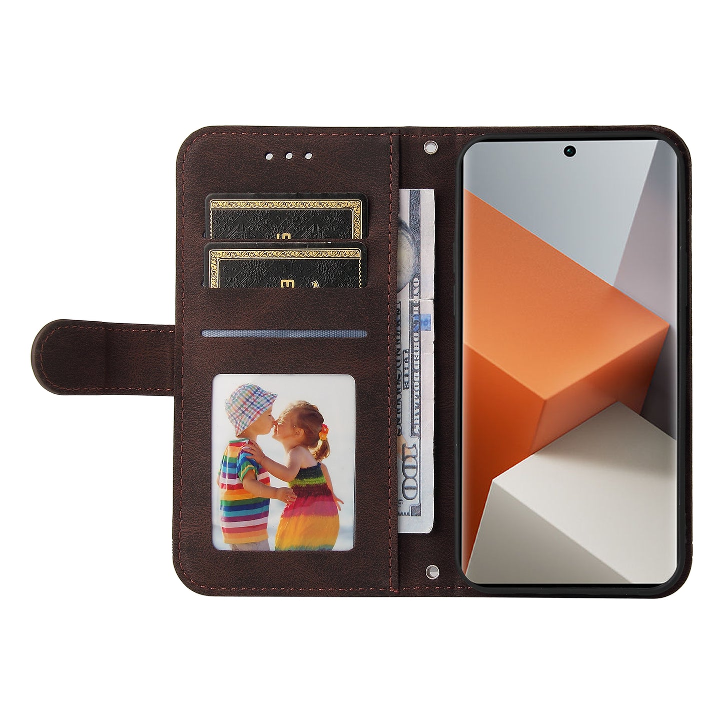 For Xiaomi Redmi Note 13 Pro+ 5G Wallet Case Skin-touch Leather Phone Cover with Strap - Brown